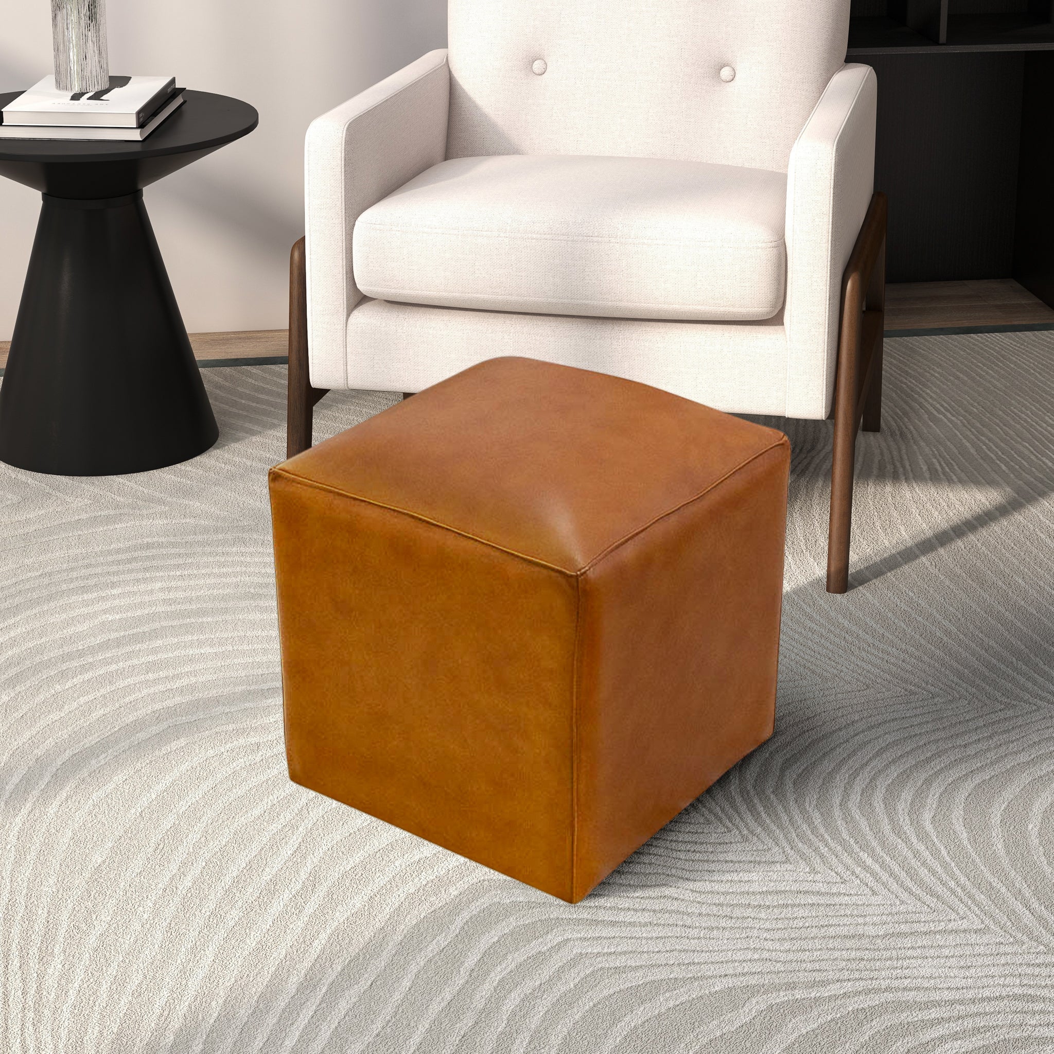 Sislo Tan Leather Ottoman