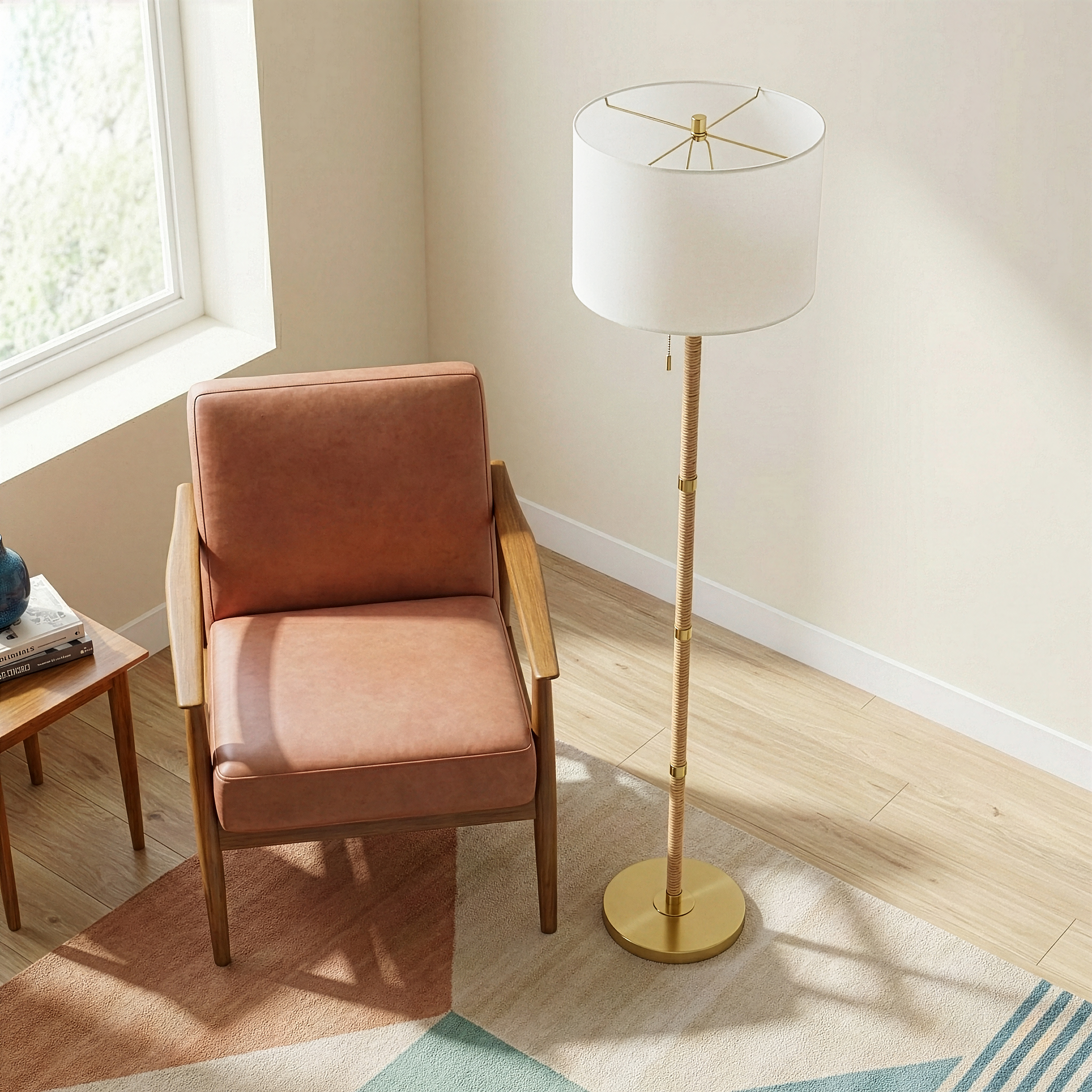 Stellar Wood Rattan Tube Floor Lamp