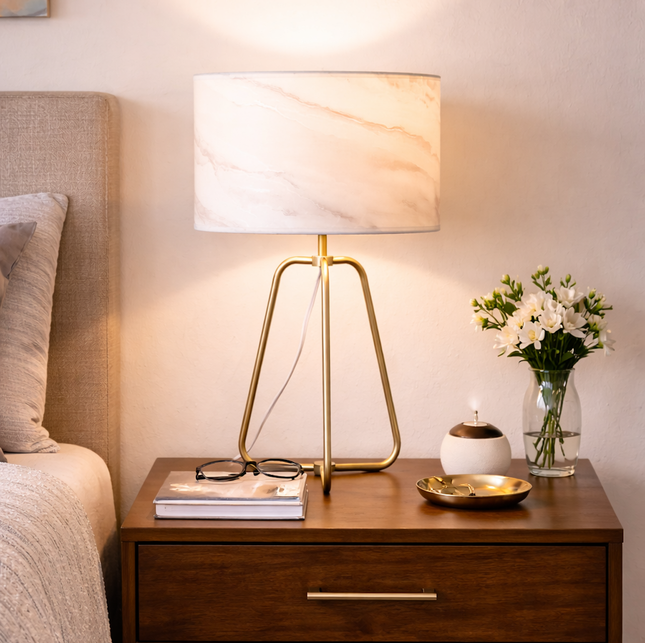 Triton Marble Lampshade Table Lamp - Bronze