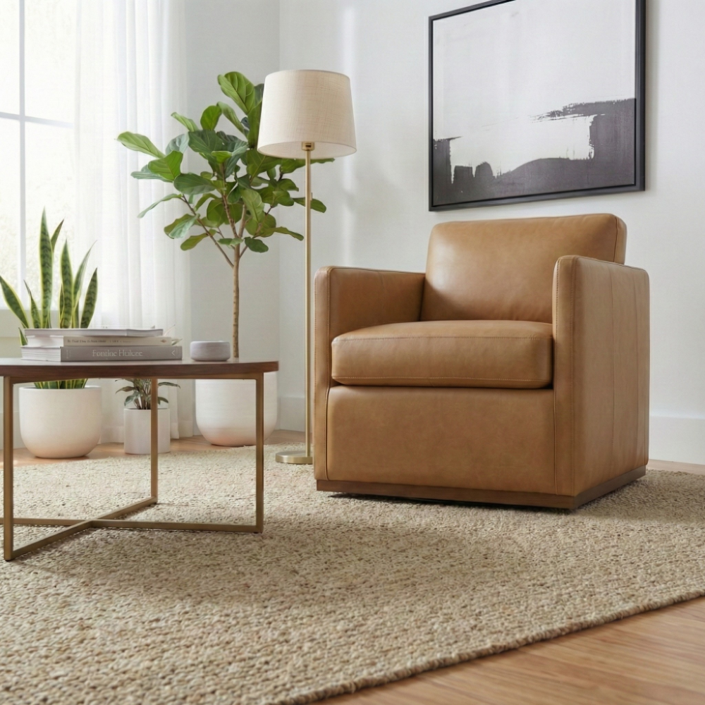 Victor Tan Leather Swivel Chair