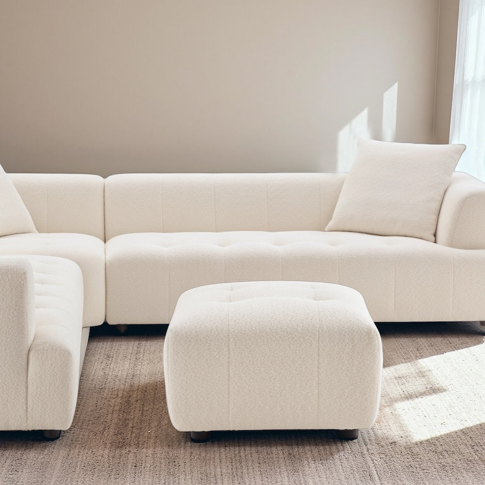 Wade Ivory Boucle Ottoman