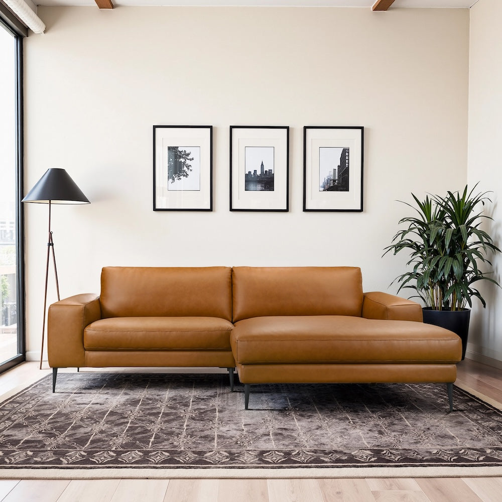 Walton Right-Facing Cognac Vegan Leather Sectional Sofa