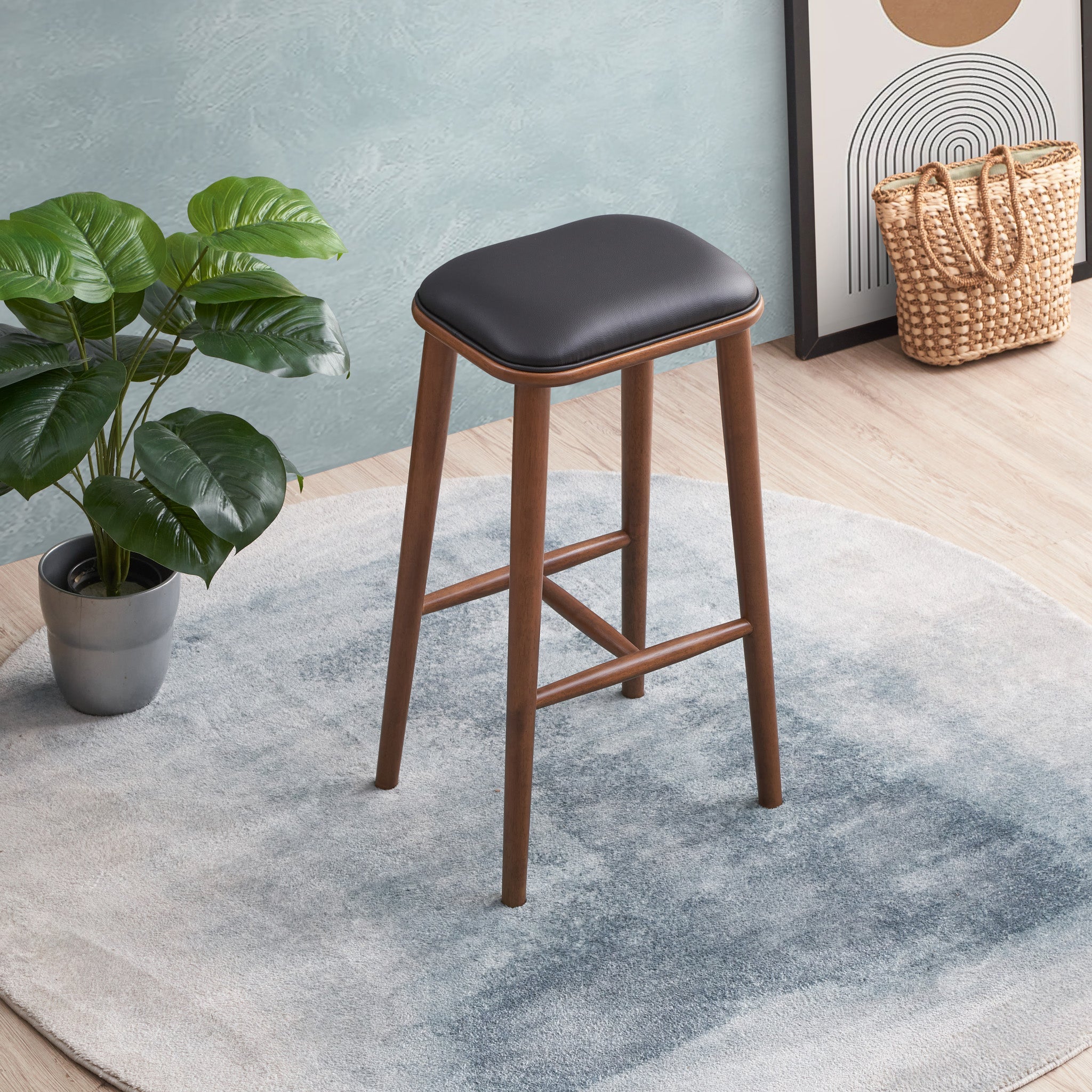 Westbury Black Vegan Leather Bar Stool