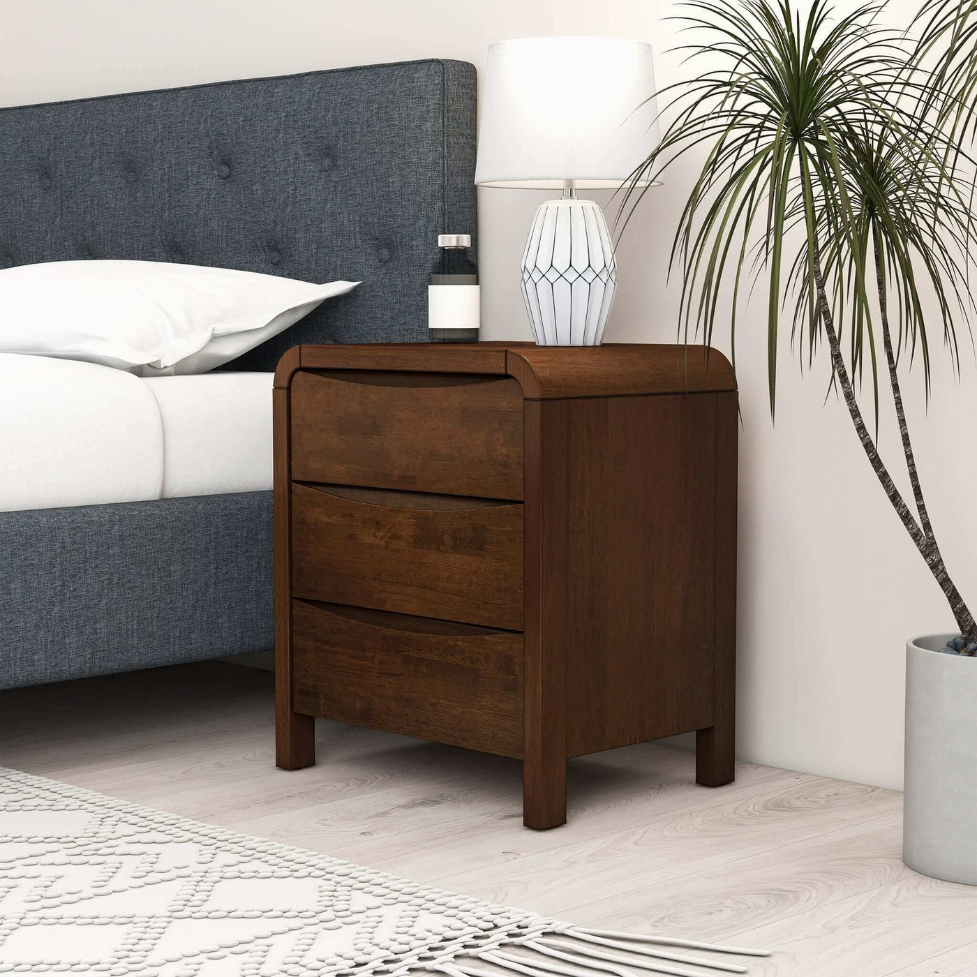 Anton Mid-Century Walnut 3-Drawer Nightstand - New York Modern Furniture