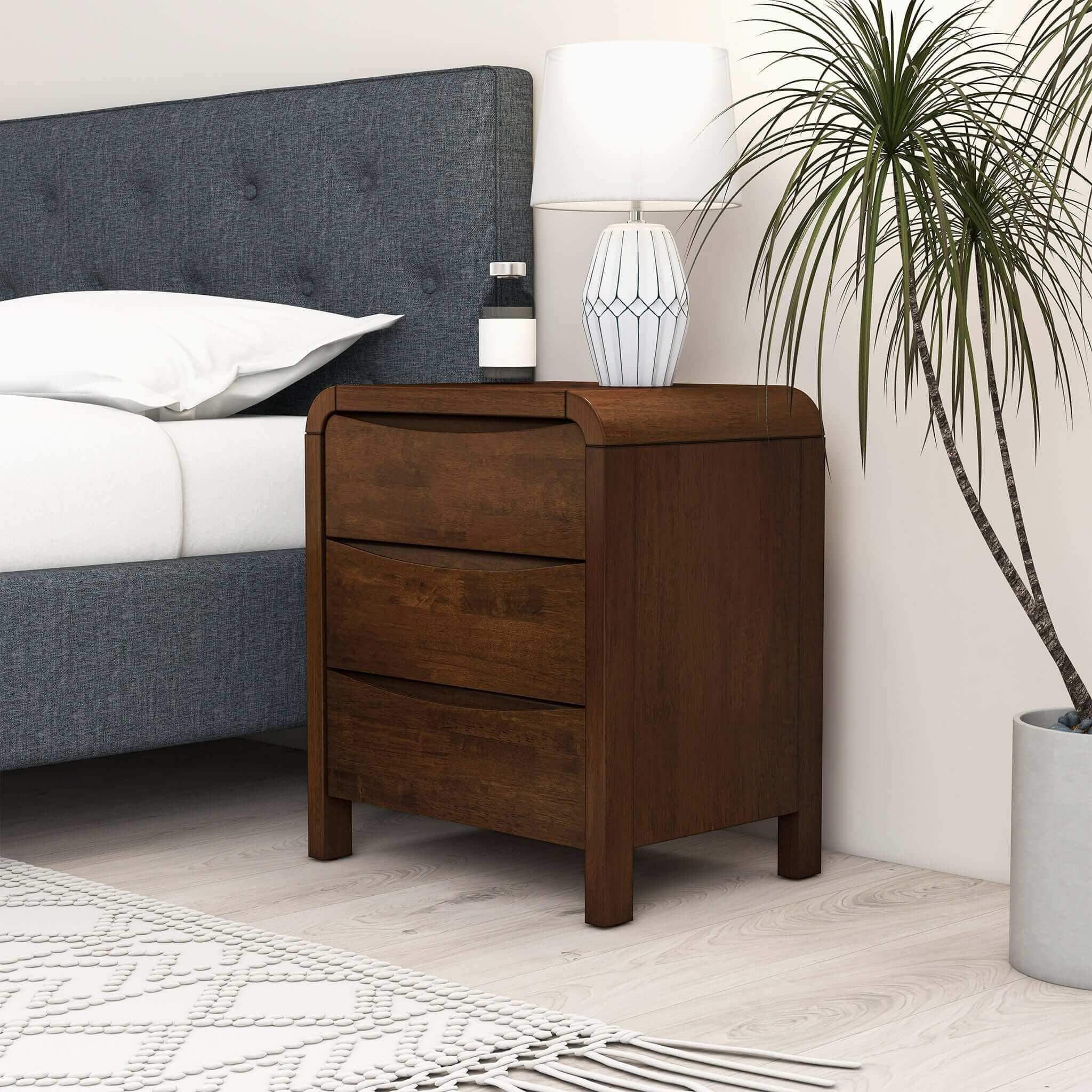 Anton Mid-Century Walnut 3-Drawer Nightstand - New York Modern Furniture