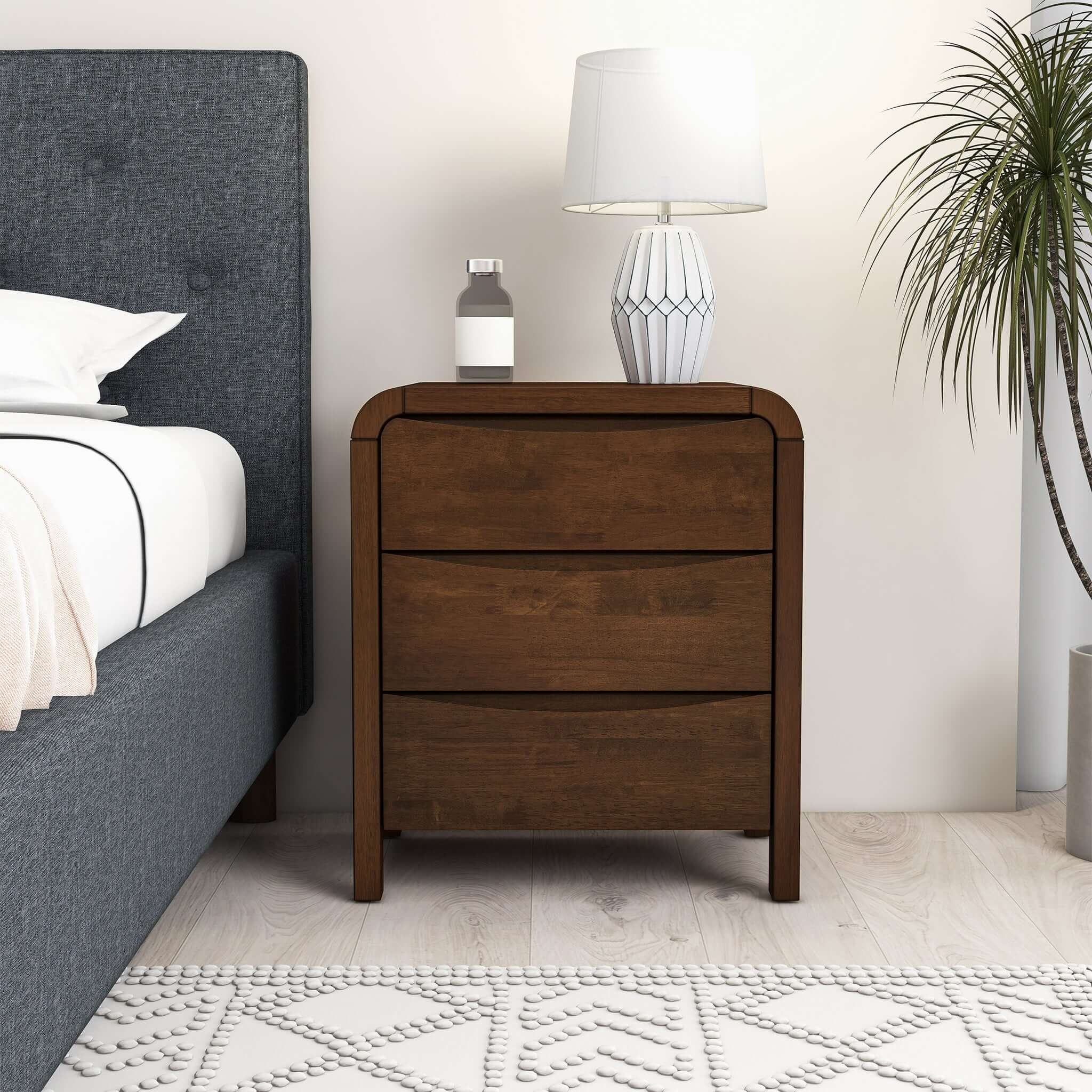 Anton Mid-Century Walnut 3-Drawer Nightstand - New York Modern Furniture