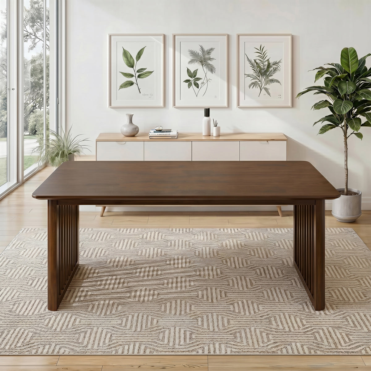 Arthur Solid Wood Rectangular Dining Table with Ribbed Slab Legs | New York Modern Furniture