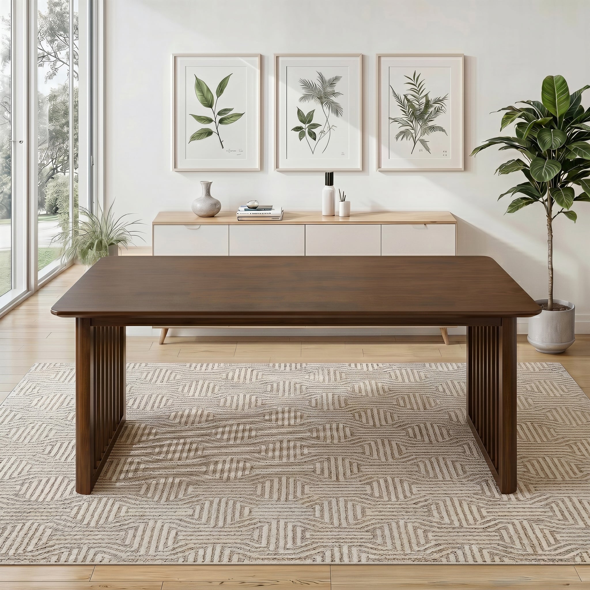 Arthur Solid Wood Rectangular Dining Table with Ribbed Slab Legs | New York Modern Furniture