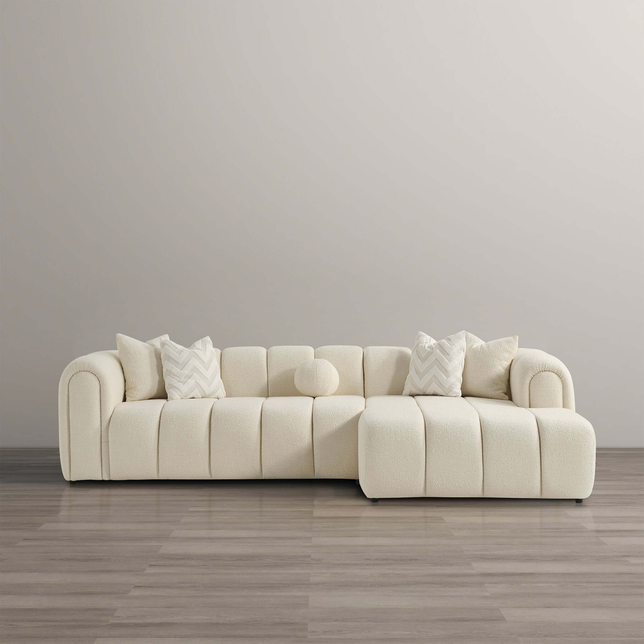 Bellini Ivory Boucle Right Sectional Sofa - New York Modern Furniture