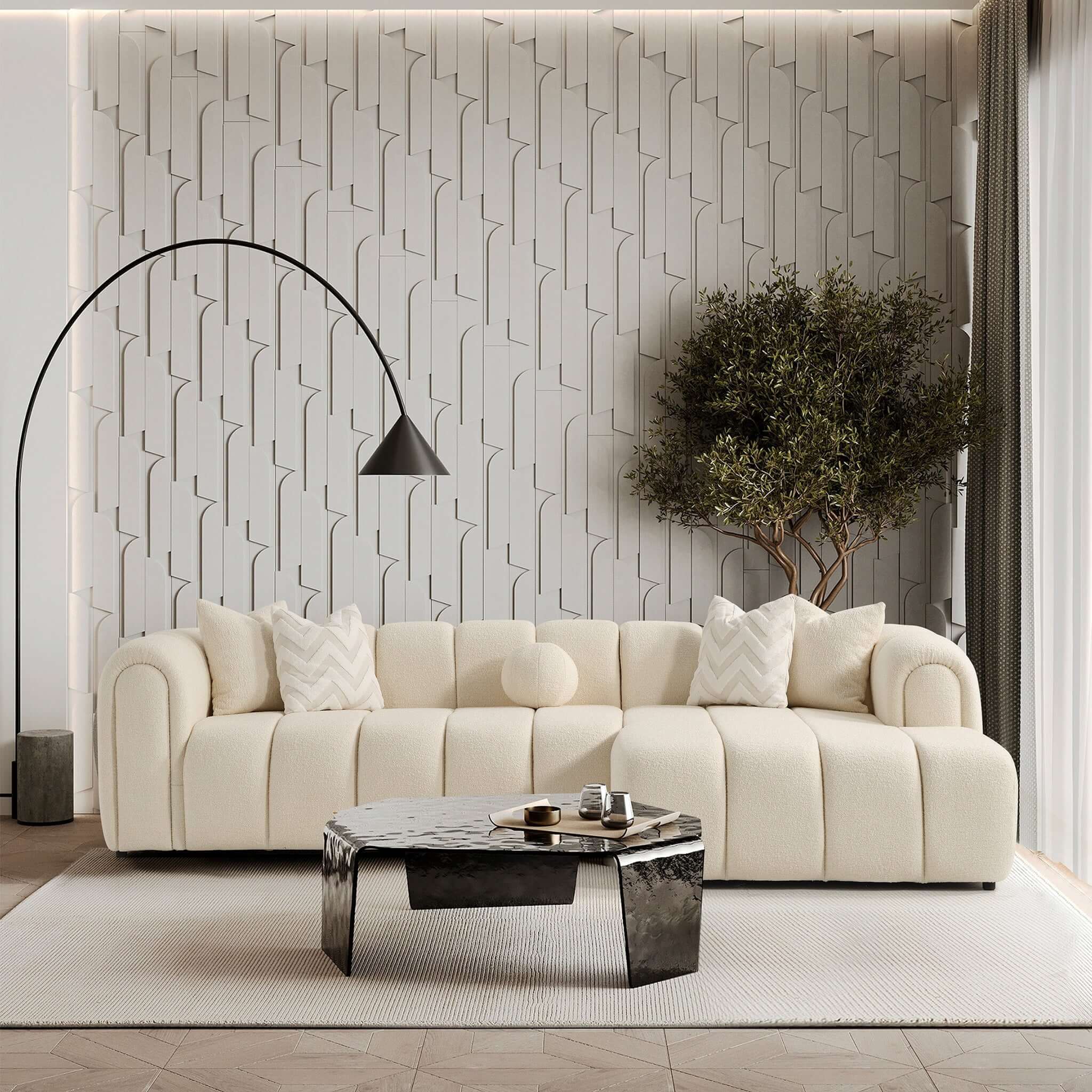 Bellini Ivory Boucle Right Sectional Sofa - New York Modern Furniture
