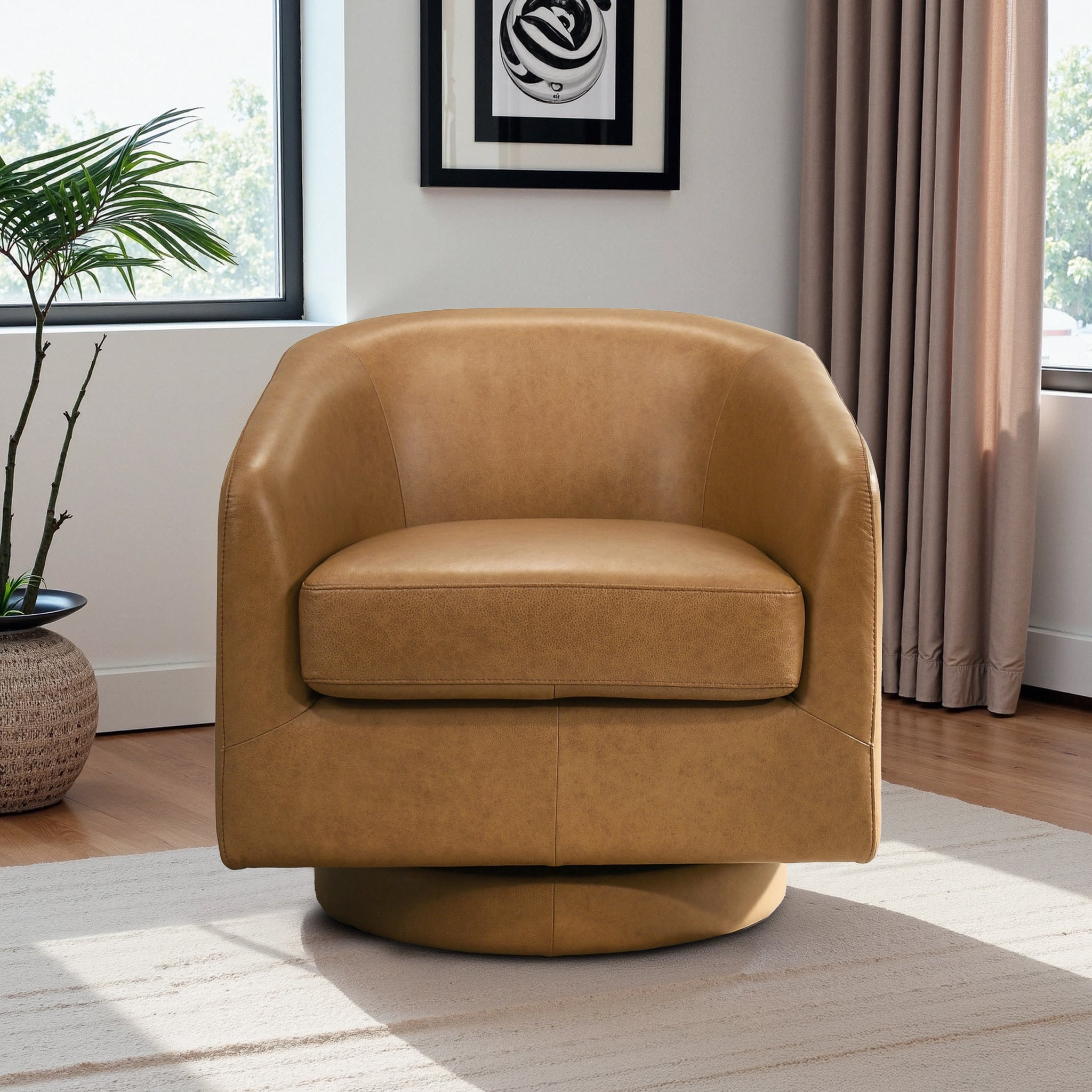 Clayton Luxury Top-Grain Leather Swivel Chair with Supportive Back - New York Modern Furniture
