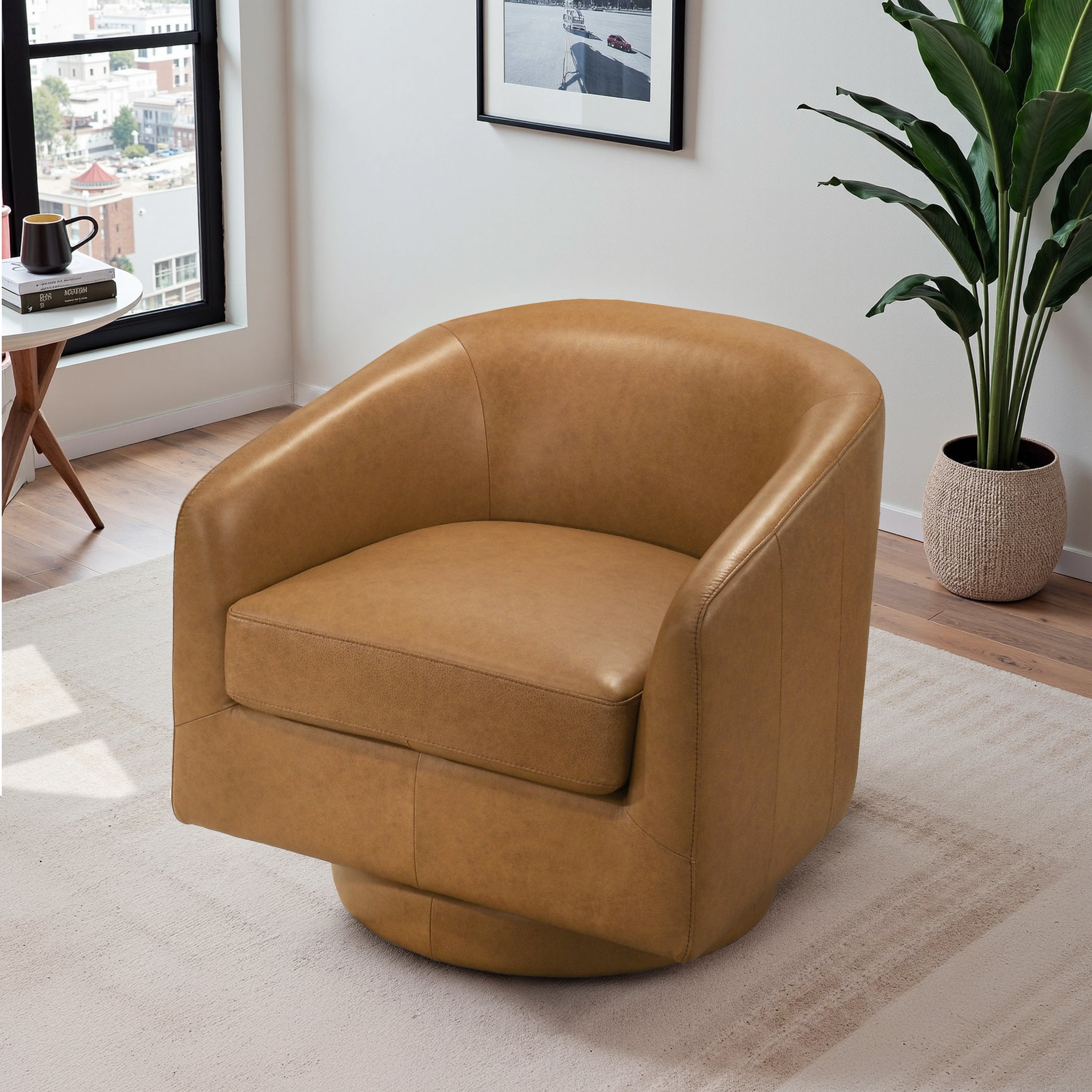 Clayton Luxury Top-Grain Leather Swivel Chair with Supportive Back - New York Modern Furniture