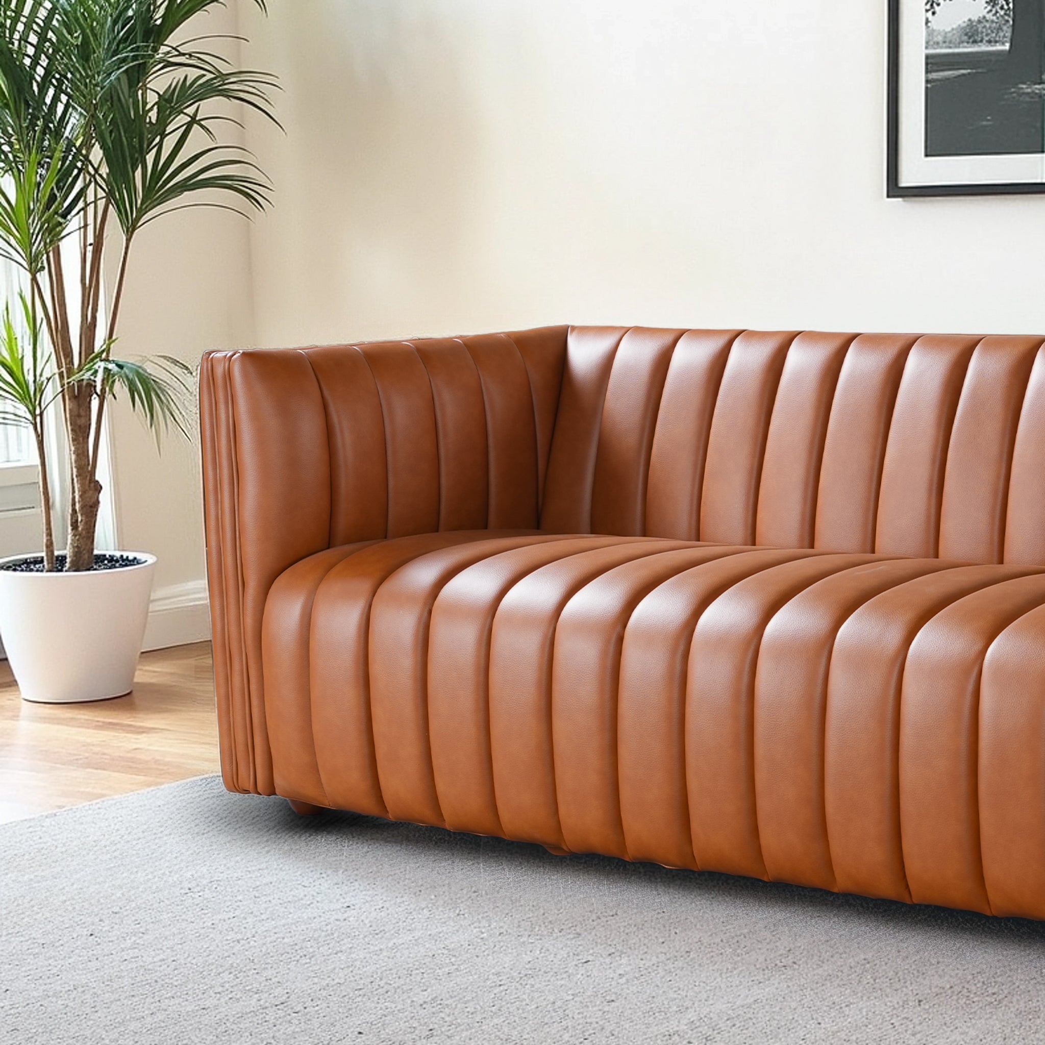 Fiske Genuine Leather Channel Tufted Sofa - New York Modern Furniture