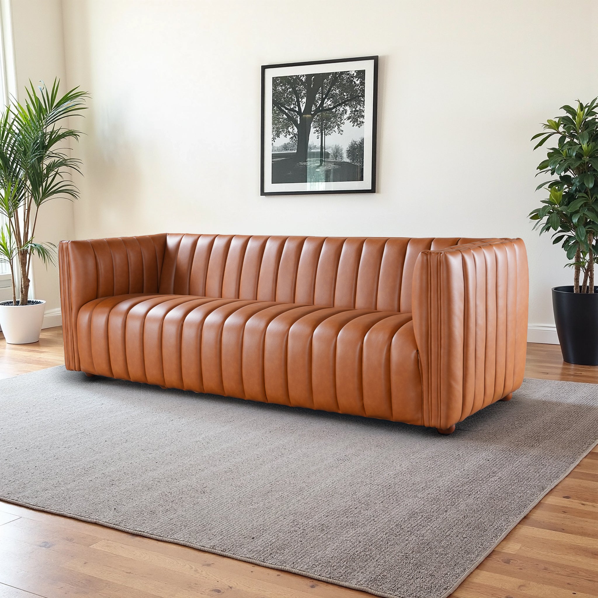Fiske Genuine Leather Channel Tufted Sofa - New York Modern Furniture