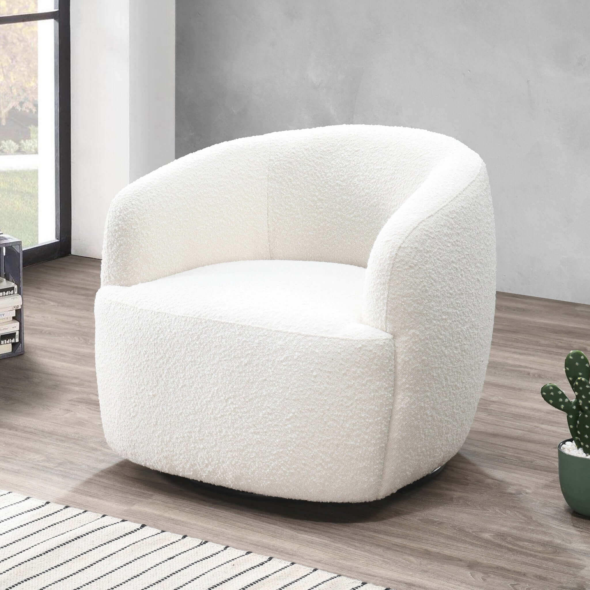 Fitz Swivel Chair White Boucle - New York Modern Furniture