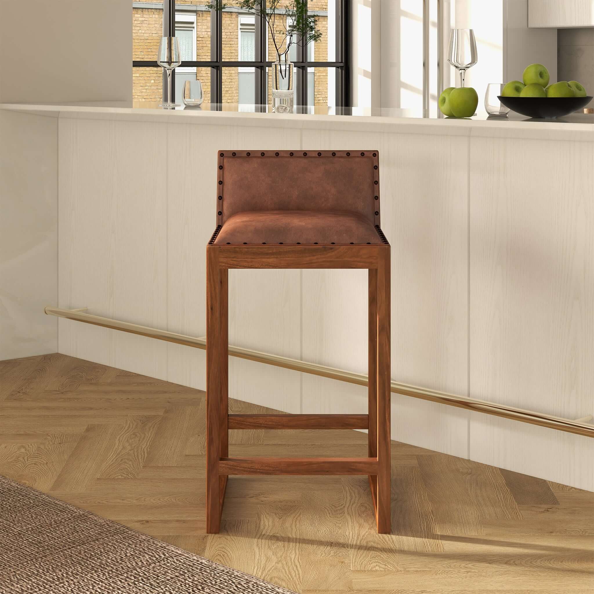 Gabe Tan Leather Counter Chair - New York Modern Furniture