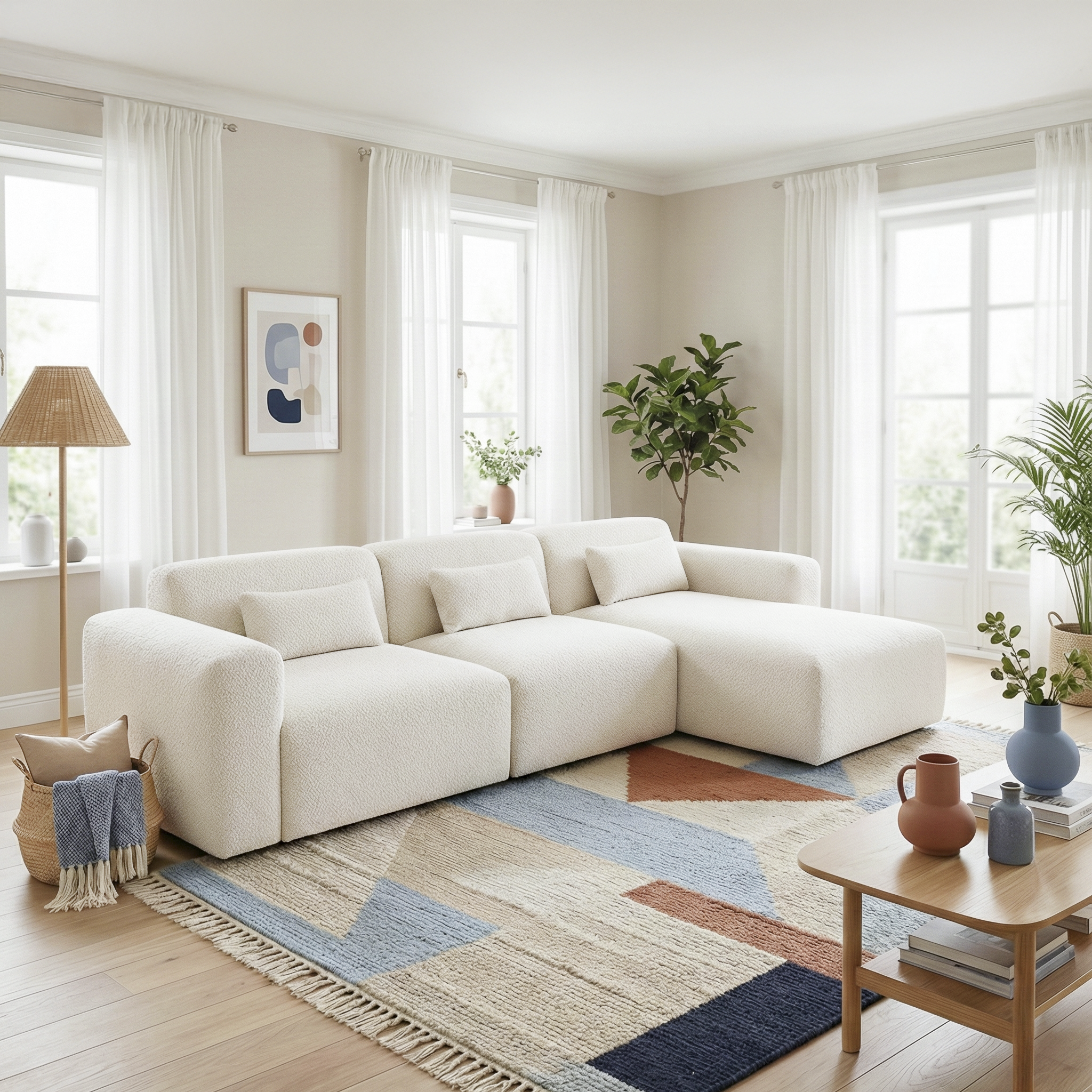 Havre 3-Piece Modern Boucle Sectional Sofa with Right-Hand Chaise - New York Modern Furniture