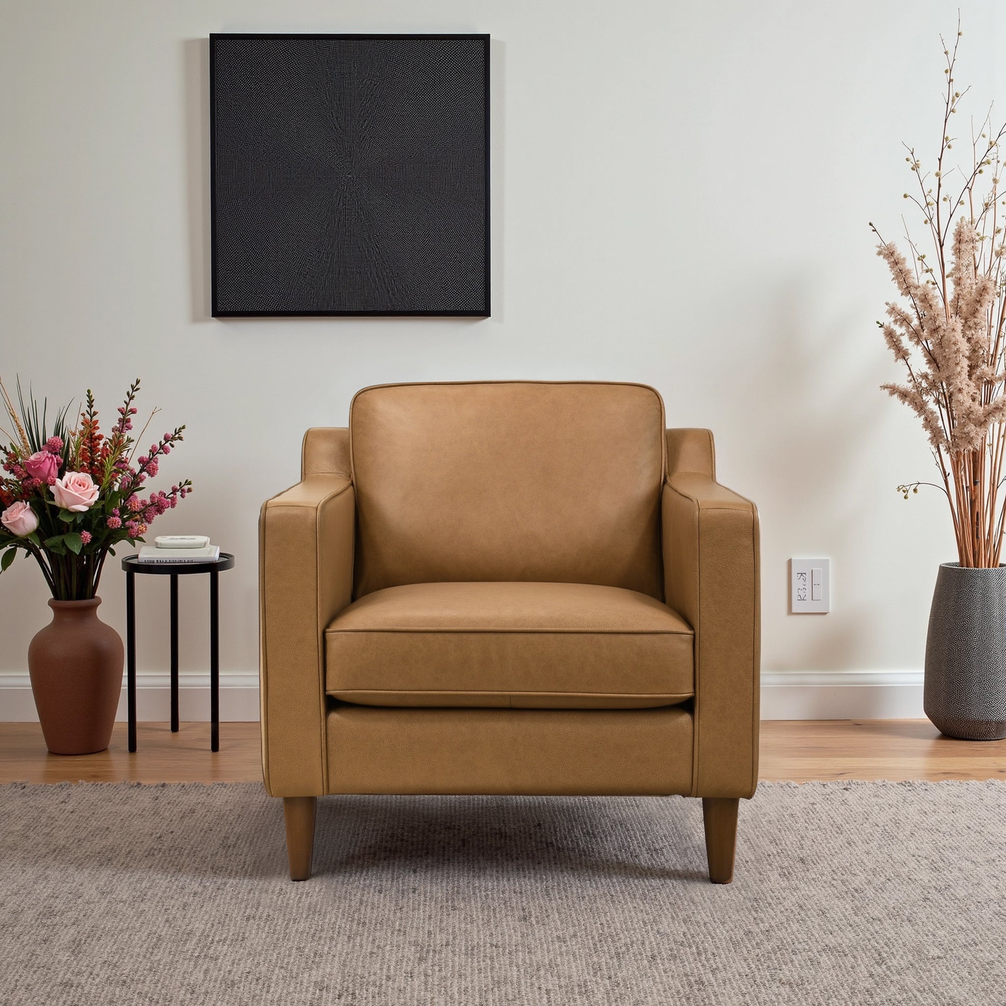 Hicks Top Grain Leather Accent Chair with Mid-Century Modern Style - New York Modern Furniture