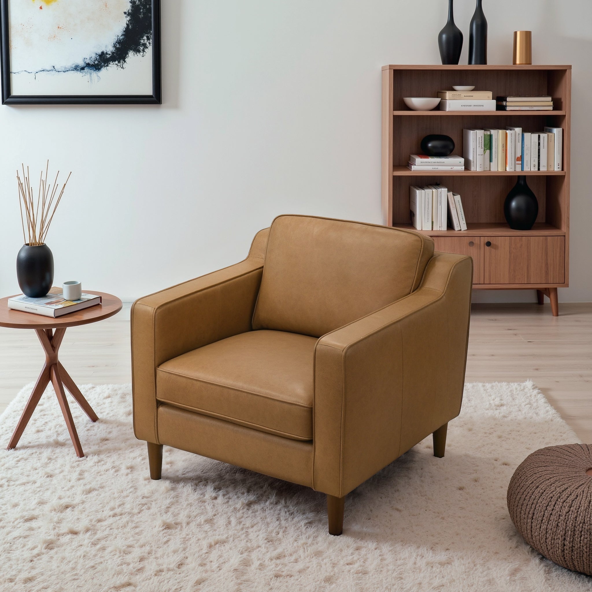 Hicks Top Grain Leather Accent Chair with Mid-Century Modern Style - New York Modern Furniture
