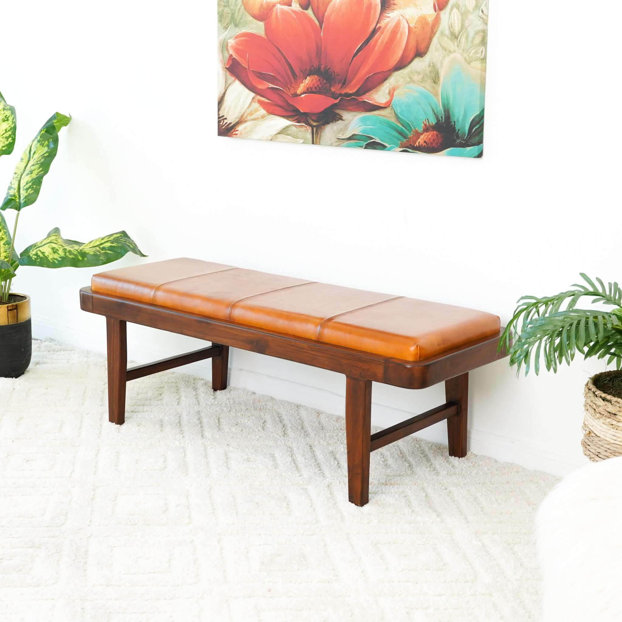 Lennox Tan Leather Bench -  New York Modern Furniture