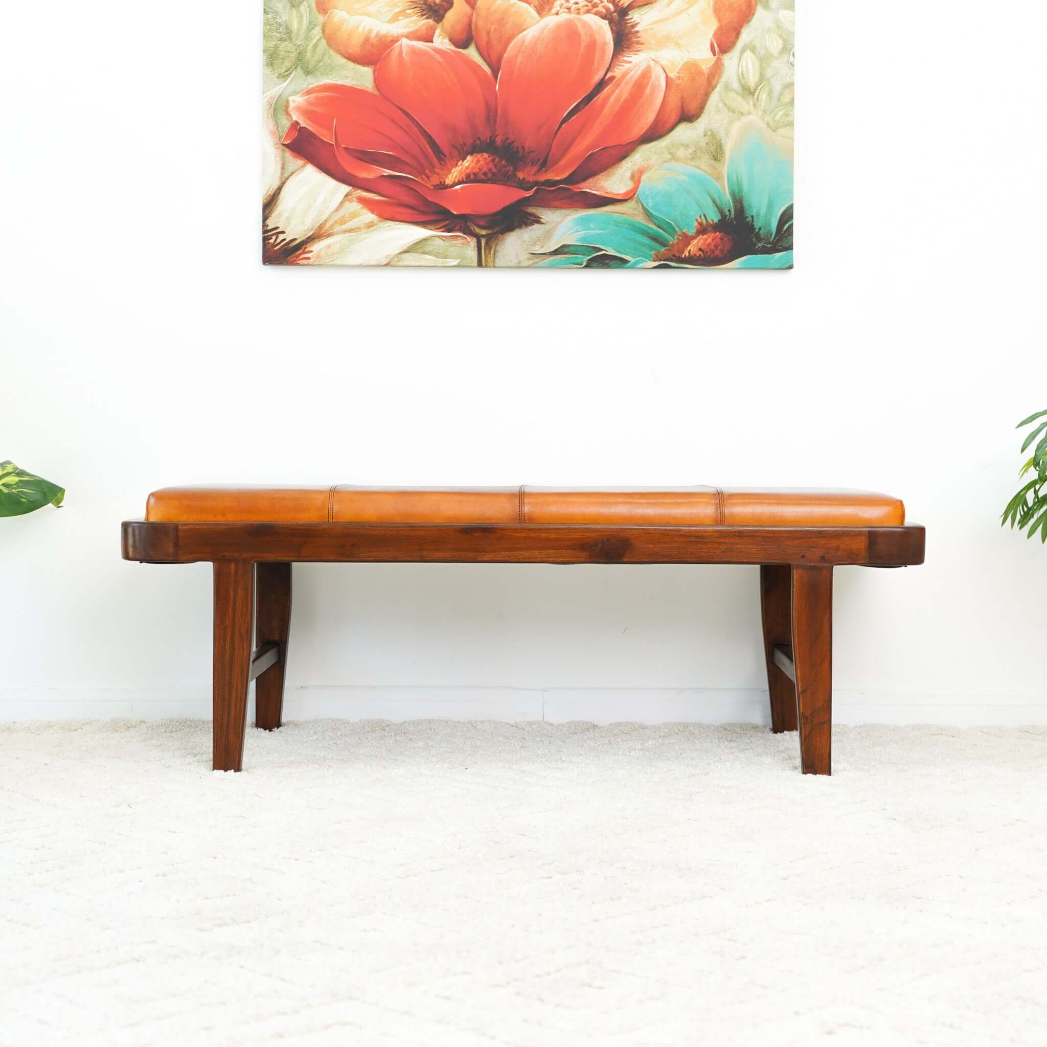 Lennox Tan Leather Bench -  New York Modern Furniture