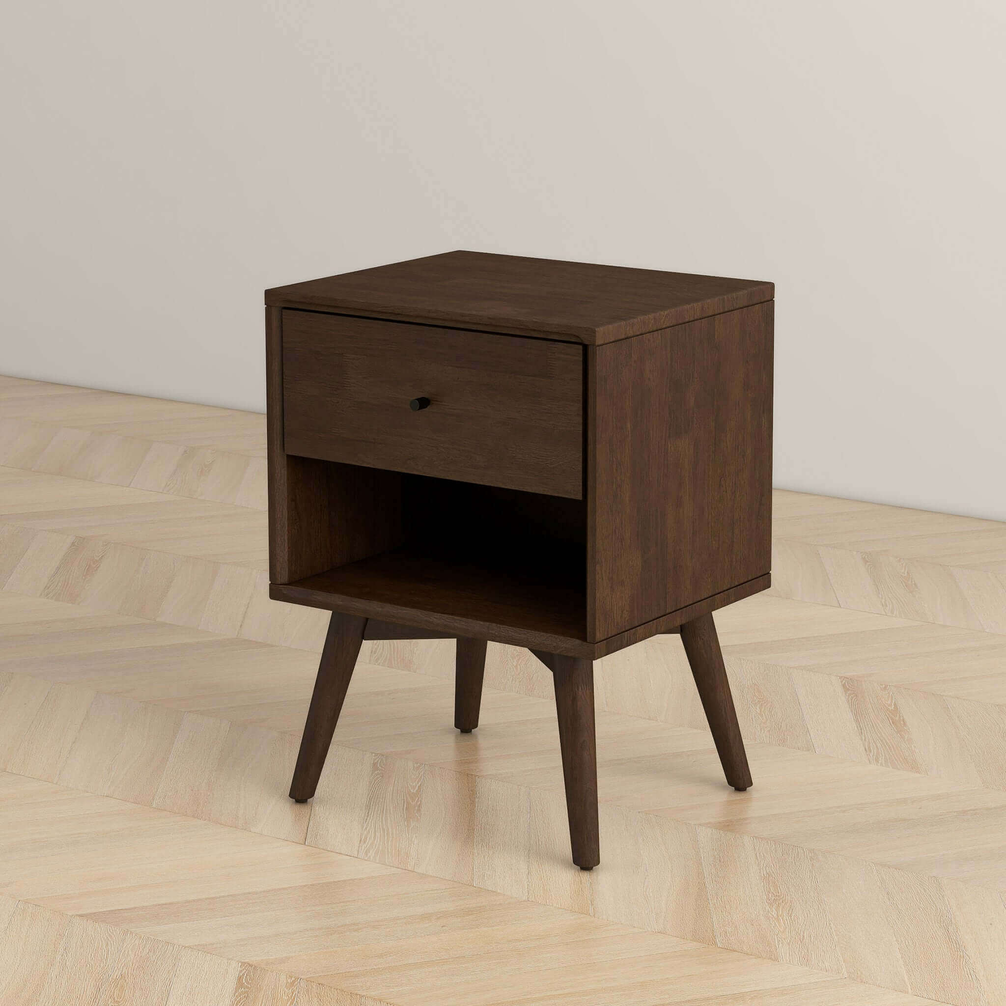 Luca Modern Walnut Nightstand – Solid Wood Bedside Table with Drawer - New York Modern Furniture