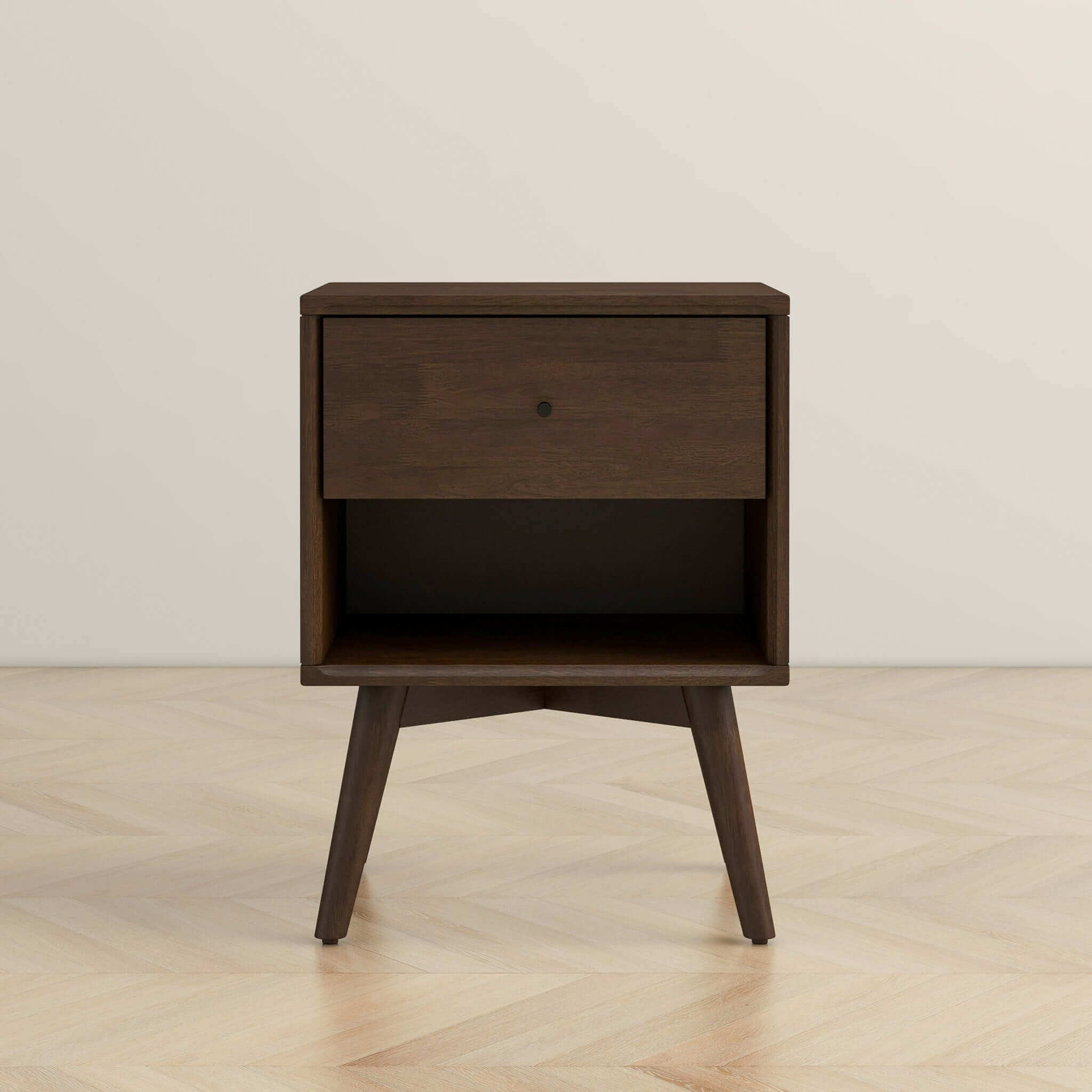 Luca Modern Walnut Nightstand – Solid Wood Bedside Table with Drawer - New York Modern Furniture