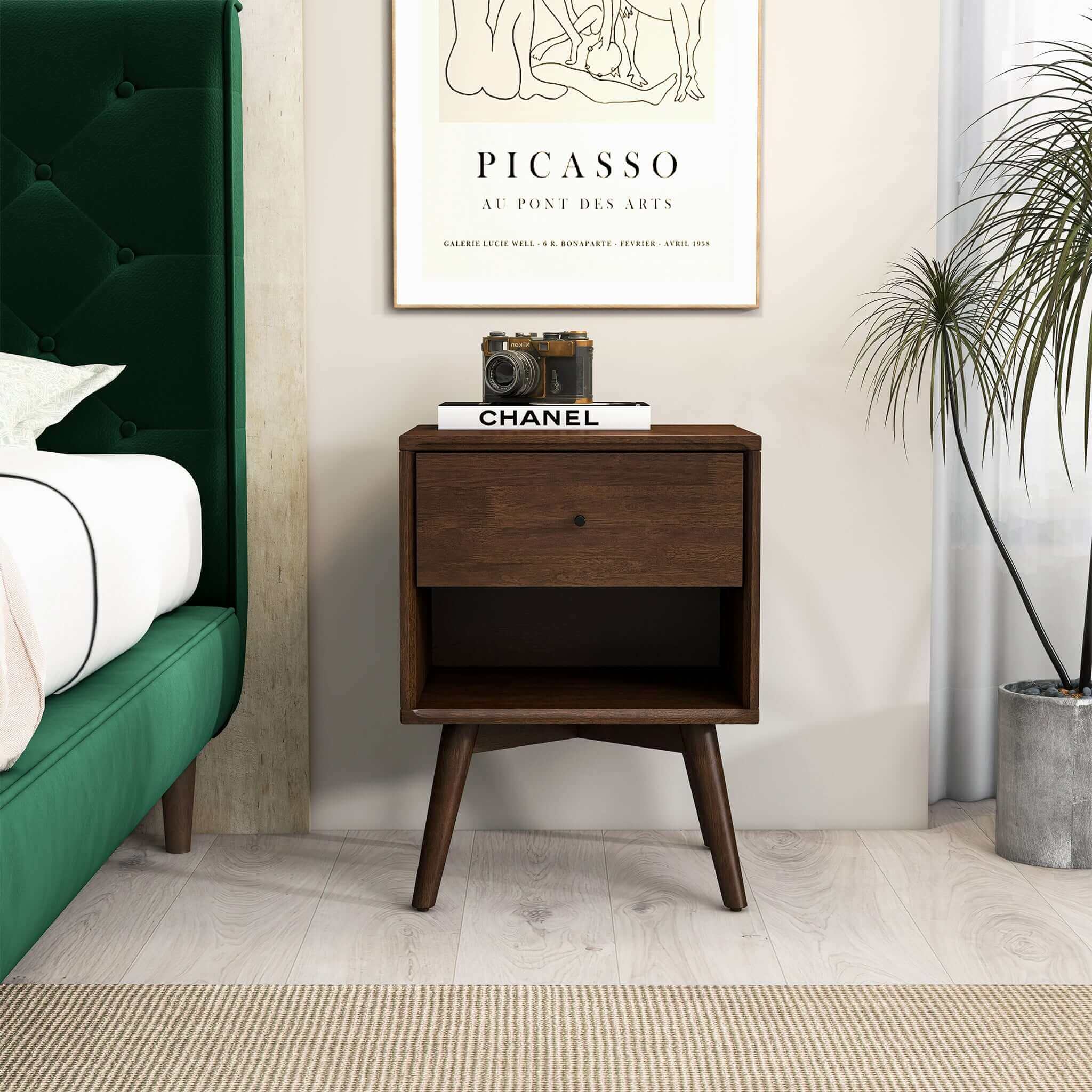 Luca Modern Walnut Nightstand – Solid Wood Bedside Table with Drawer - New York Modern Furniture