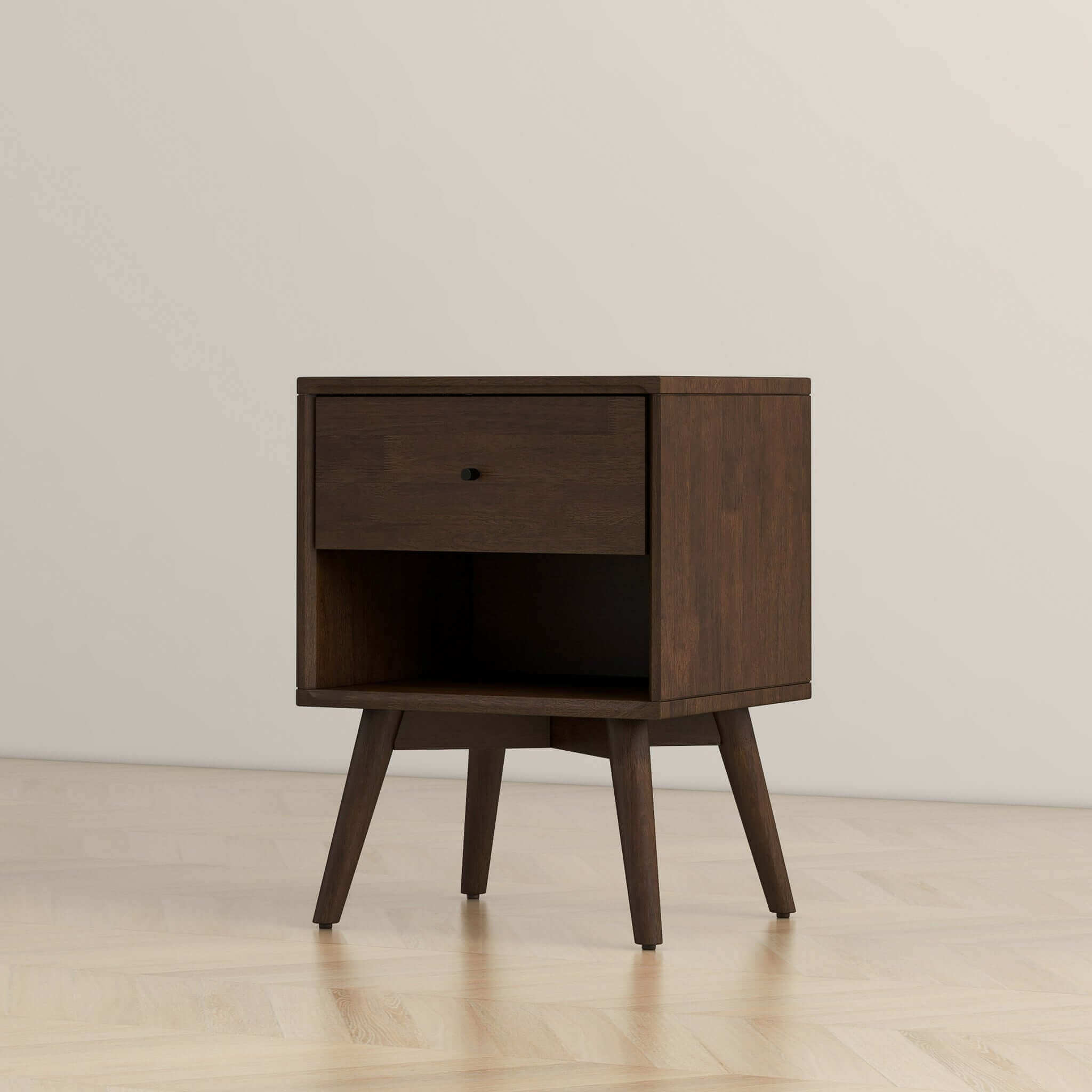 Luca Modern Walnut Nightstand – Solid Wood Bedside Table with Drawer - New York Modern Furniture