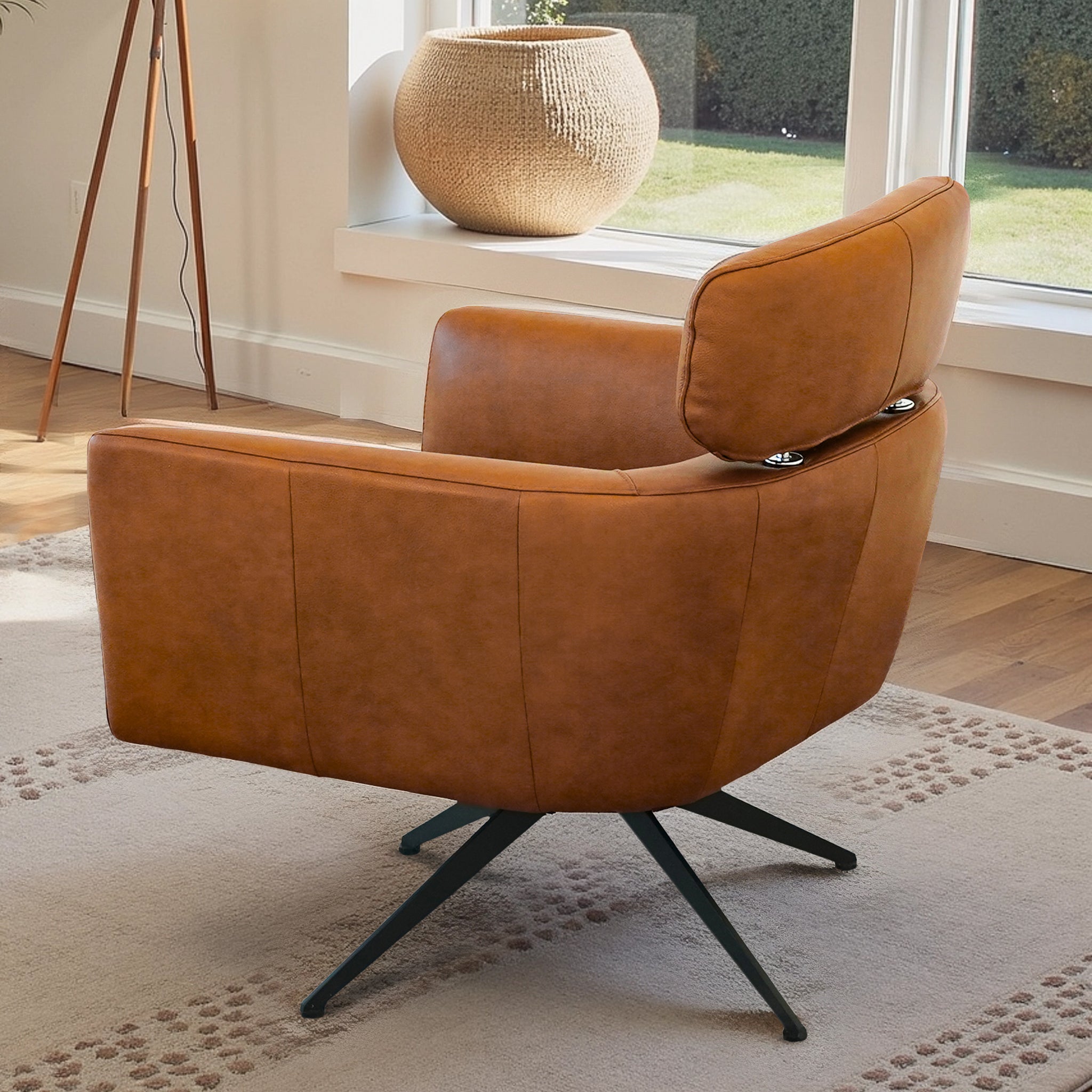 Megy Mid-Century Modern Genuine Leather Swivel Chair - New York Modern Furniture