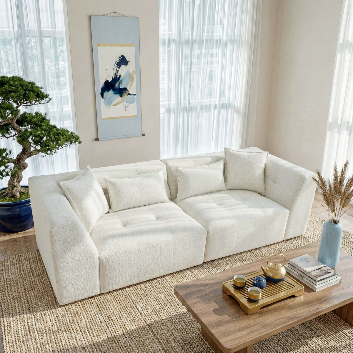 Niagara Contemporary Chenille Sofa with Wide Arms and Plush Upholstery | New Yok Modern Furniture