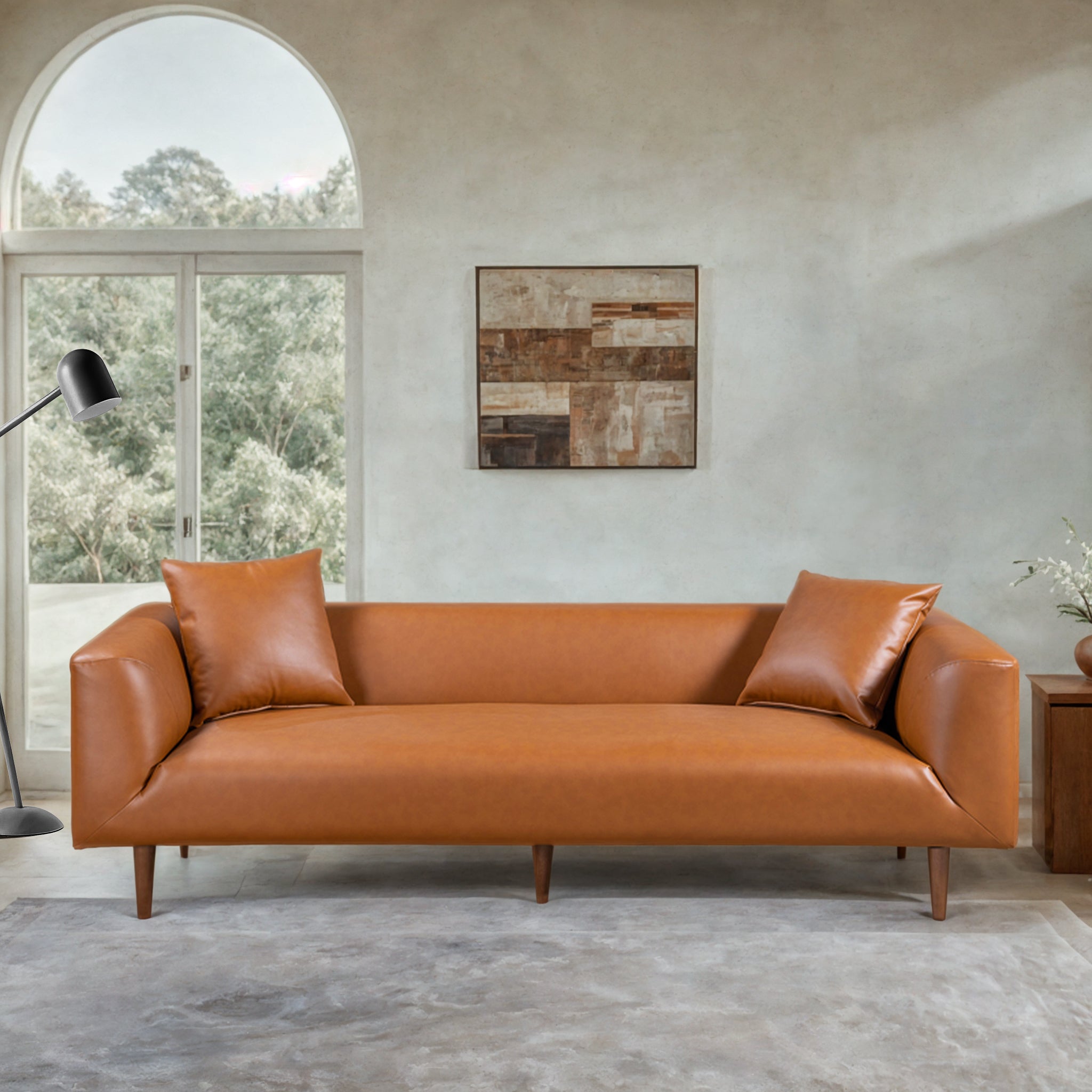 Oriel Cognac Vegan Leather Sofa - New York Modern Furniture
