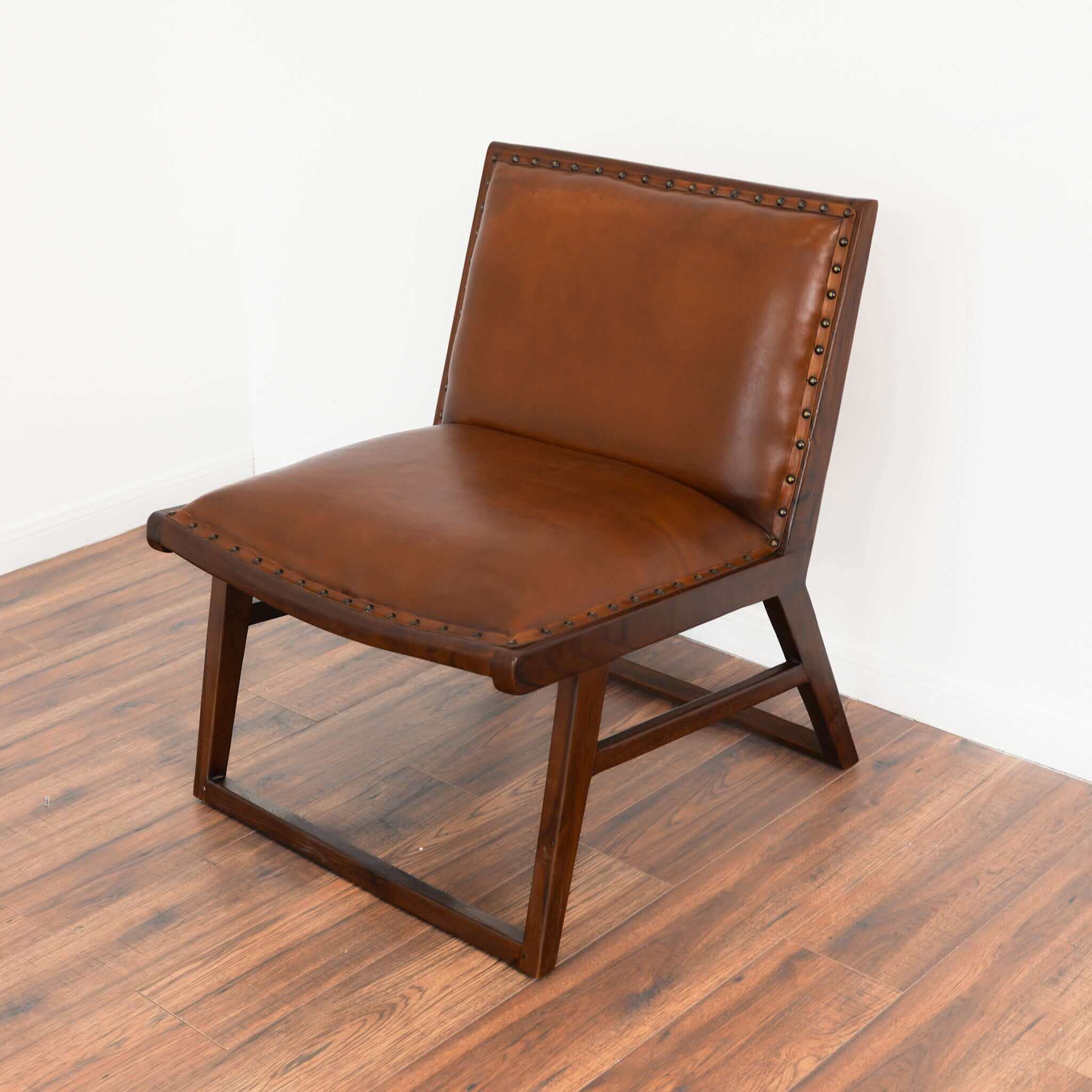 Poka Solid Teak & Tan Genuine Leather Lounge Chair | New York Modern Furniture