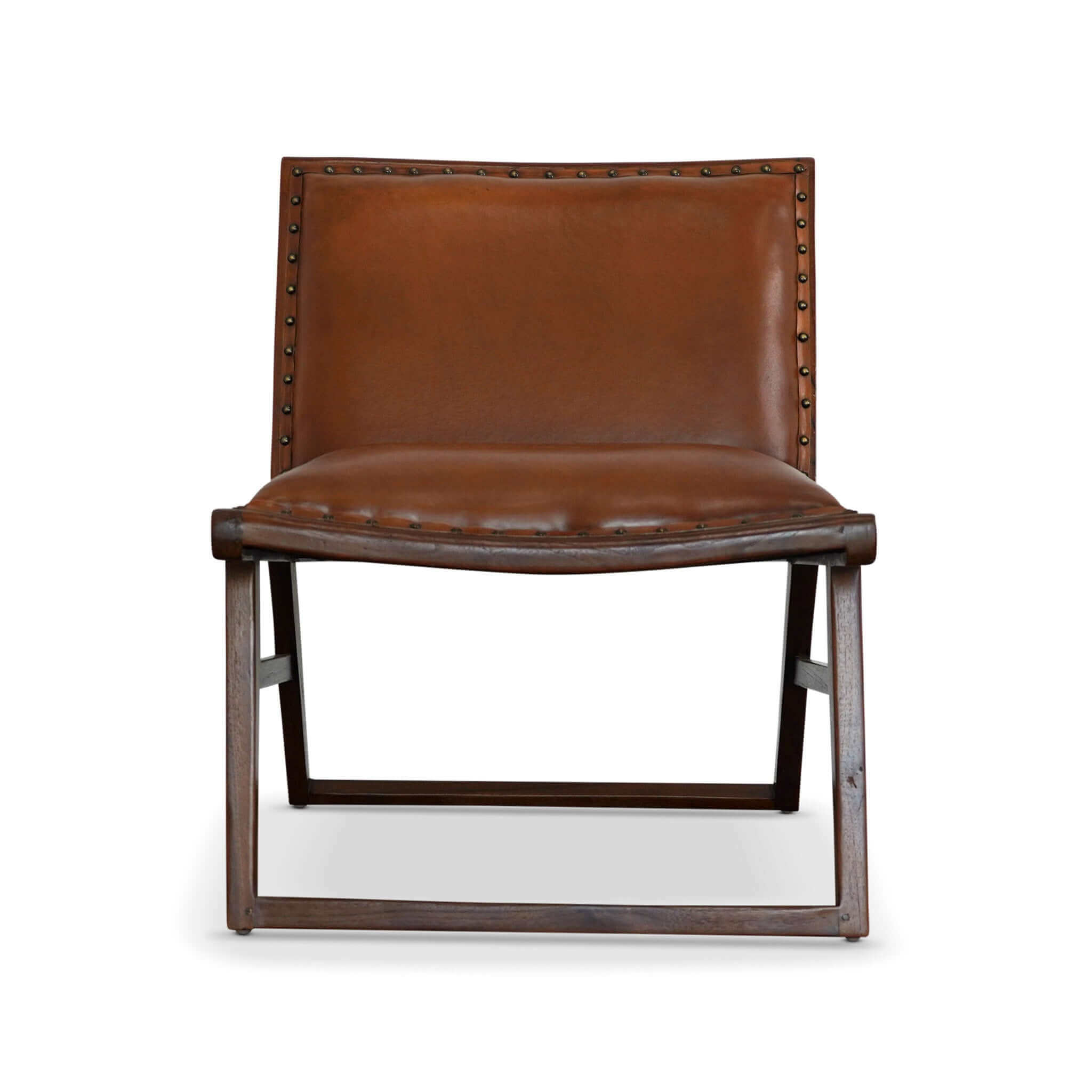 Poka Solid Teak & Tan Genuine Leather Lounge Chair | New York Modern Furniture