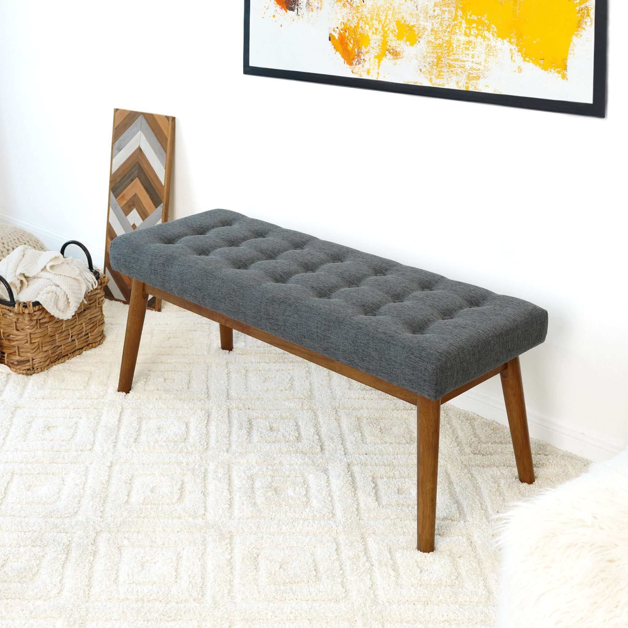Reid Modern Button-Tufted Fabric Upholstered Bench - New York Modern Furniture