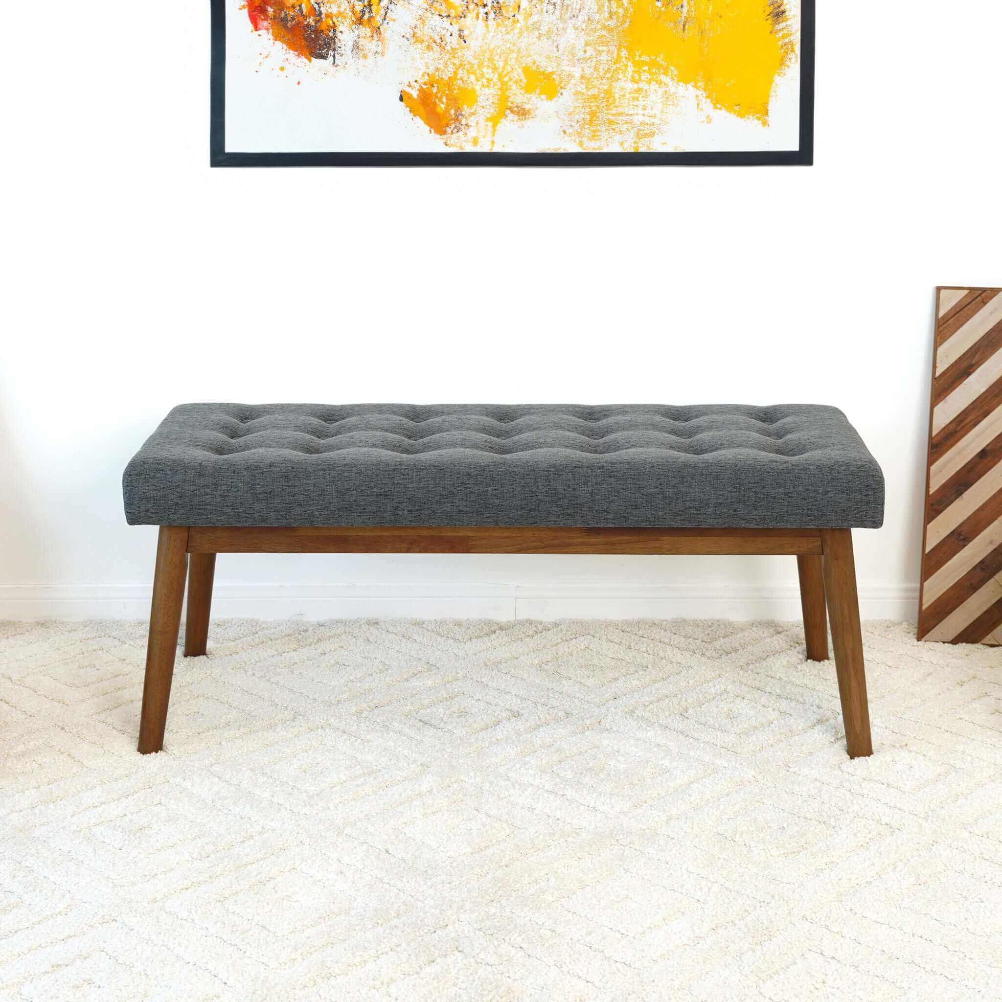 Reid Modern Button-Tufted Fabric Upholstered Bench - New York Modern Furniture