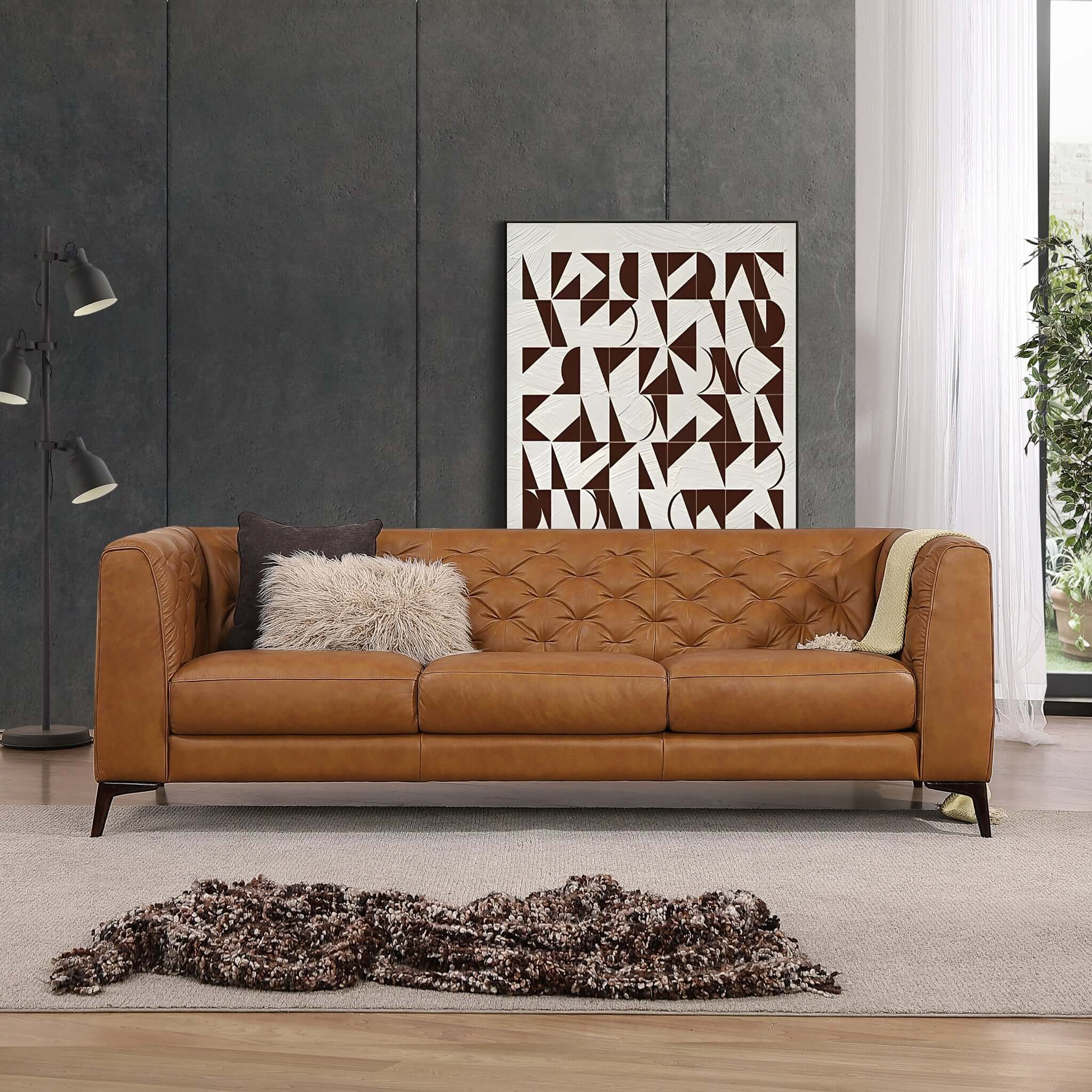 Sterling Mid-Century Modern Genuine Leather Chesterfield Sofa - New York Modern Furniture