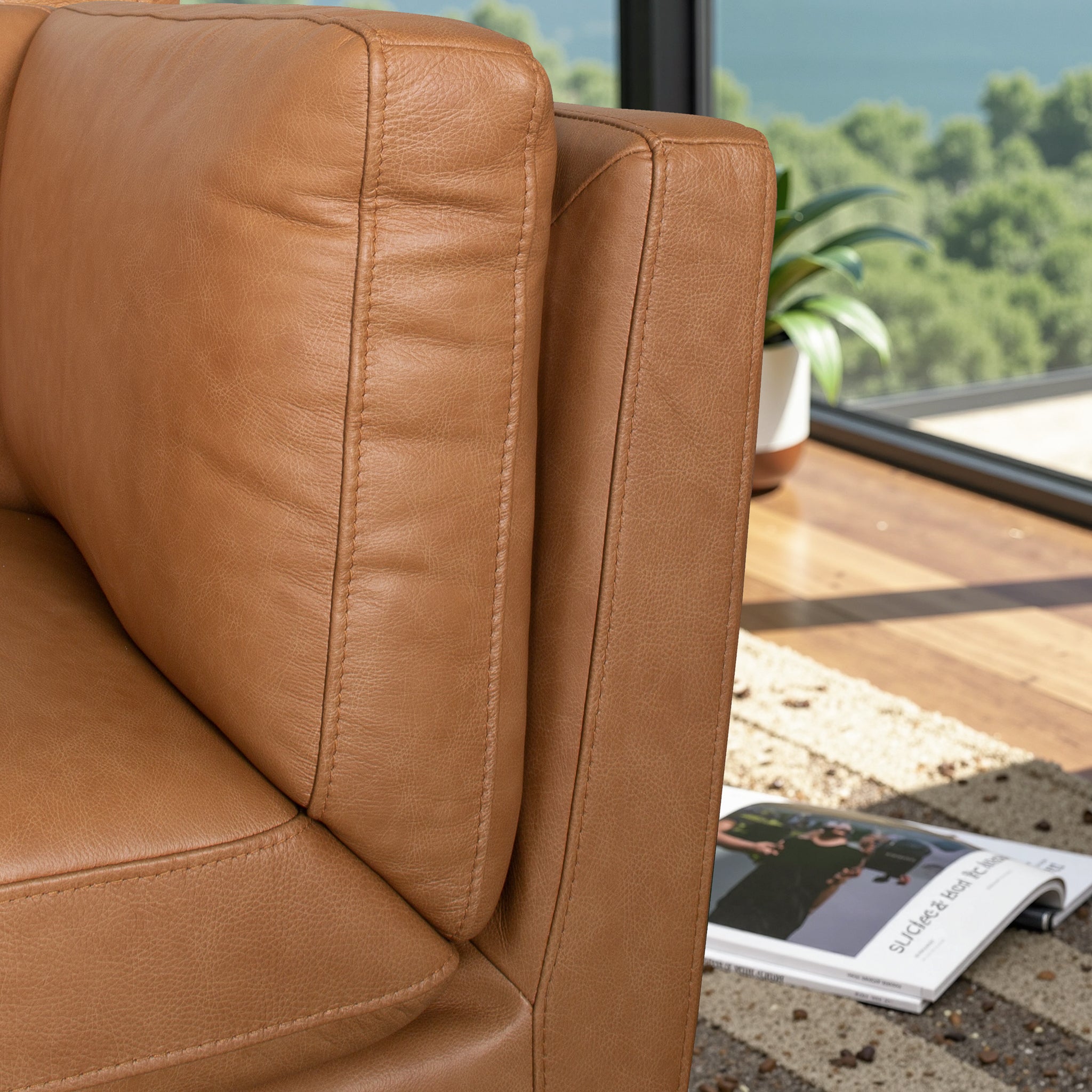 Union Elegant Top Grain Leather Sofa with Solid Wood Base & Legs - New York Modern Furniture