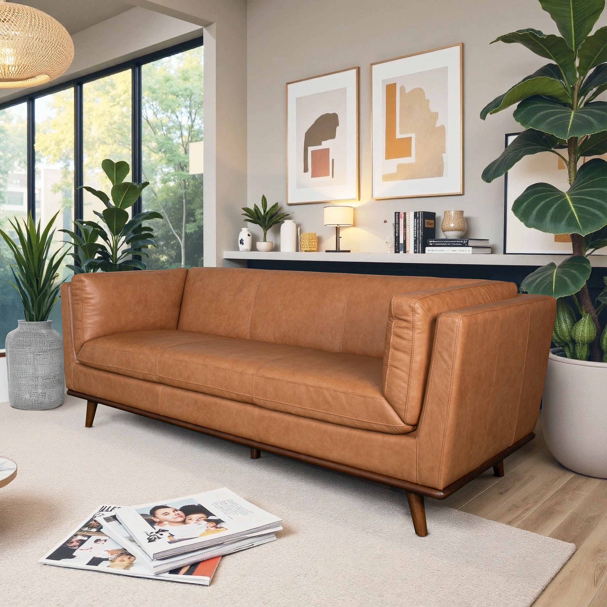 Union Elegant Top Grain Leather Sofa with Solid Wood Base & Legs - New York Modern Furniture