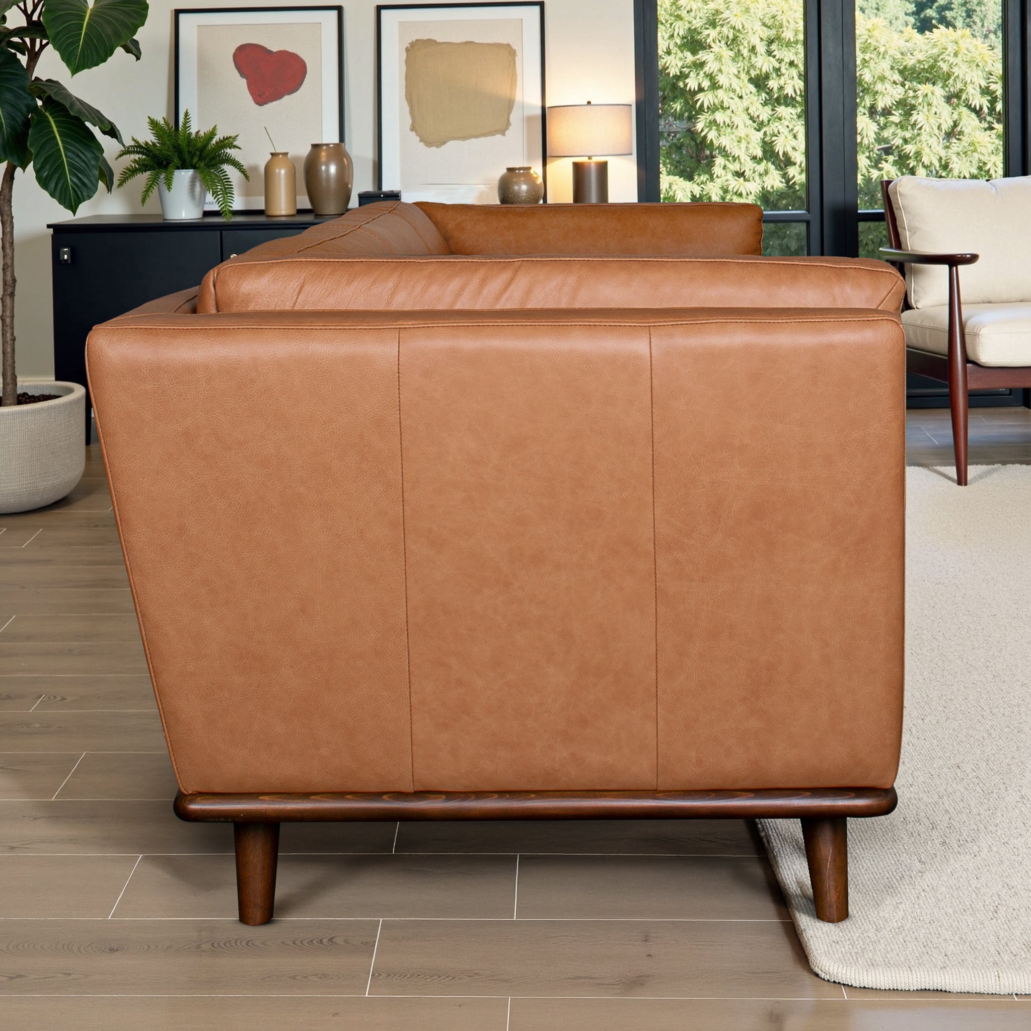 Union Elegant Top Grain Leather Sofa with Solid Wood Base & Legs - New York Modern Furniture