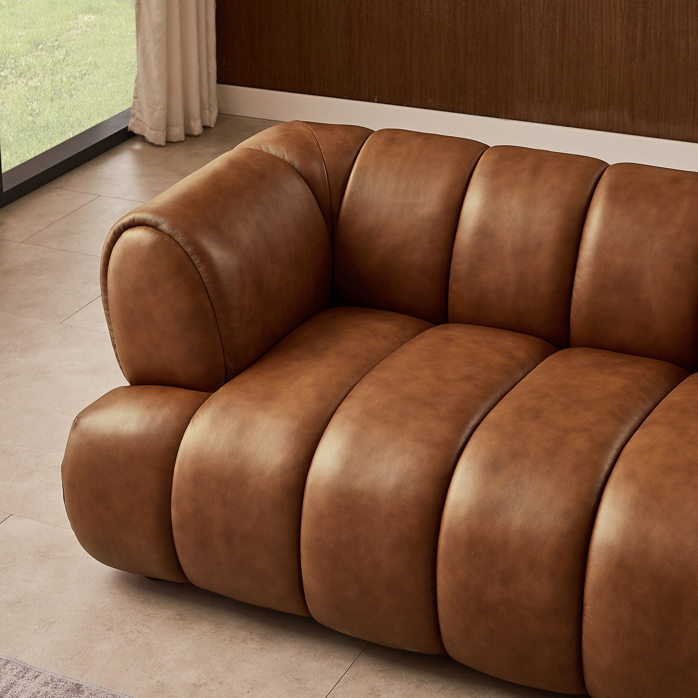 Dorien Cognac Top-Grain Leather Sofa | Contemporary Modern 3-Seater Couch | New York Modern Furniture