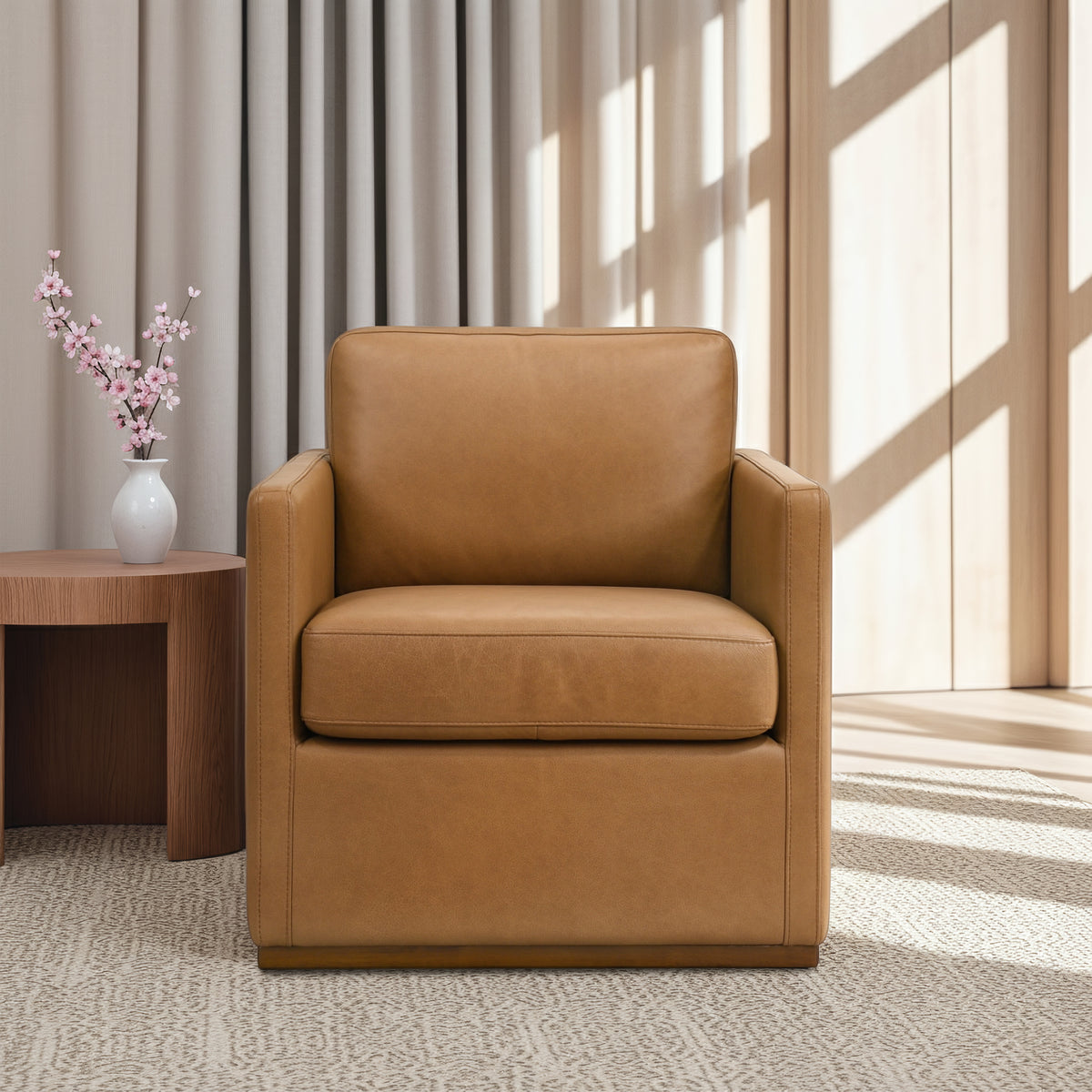 Corin Mid-Century Modern Swivel Accent Chair in Premium Leather - New York Modern Furniture