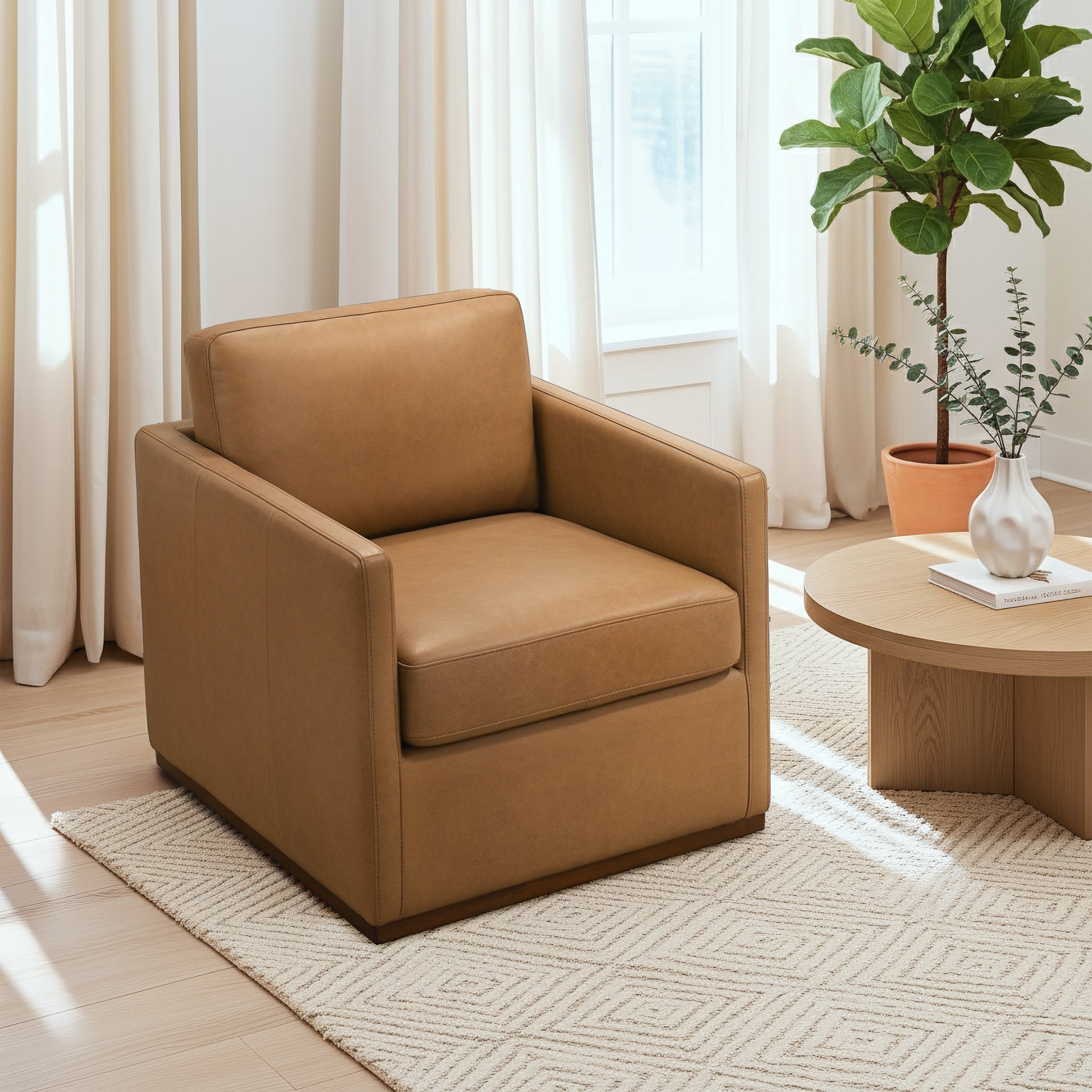 Corin Mid-Century Modern Swivel Accent Chair in Premium Leather - New York Modern Furniture