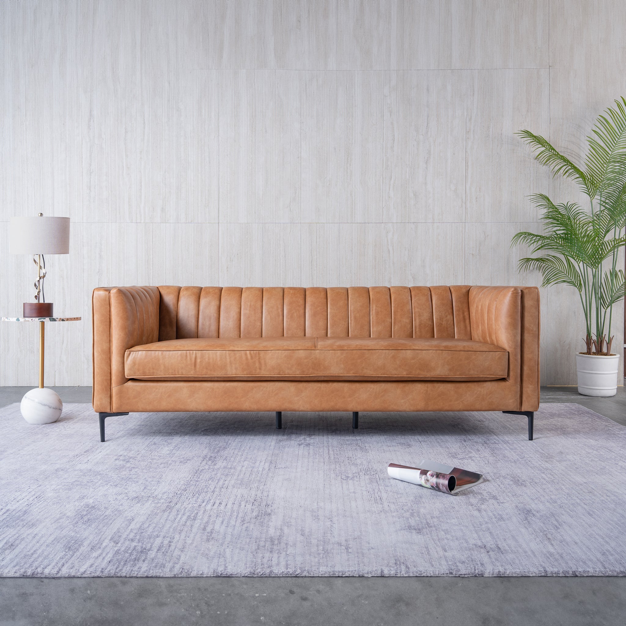 Marconi Cognac Vegan Leather Sofa