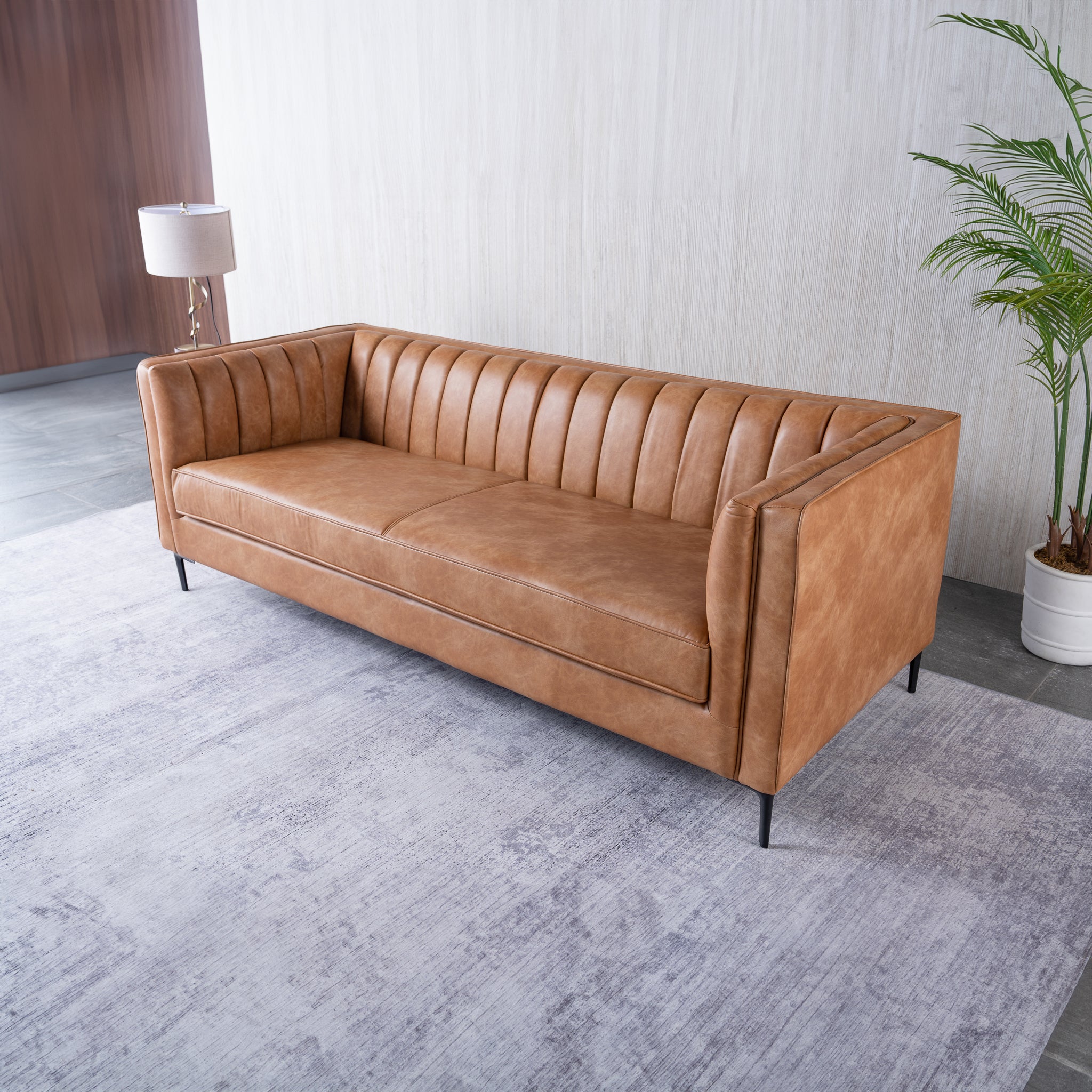 Marconi Cognac Vegan Leather Sofa