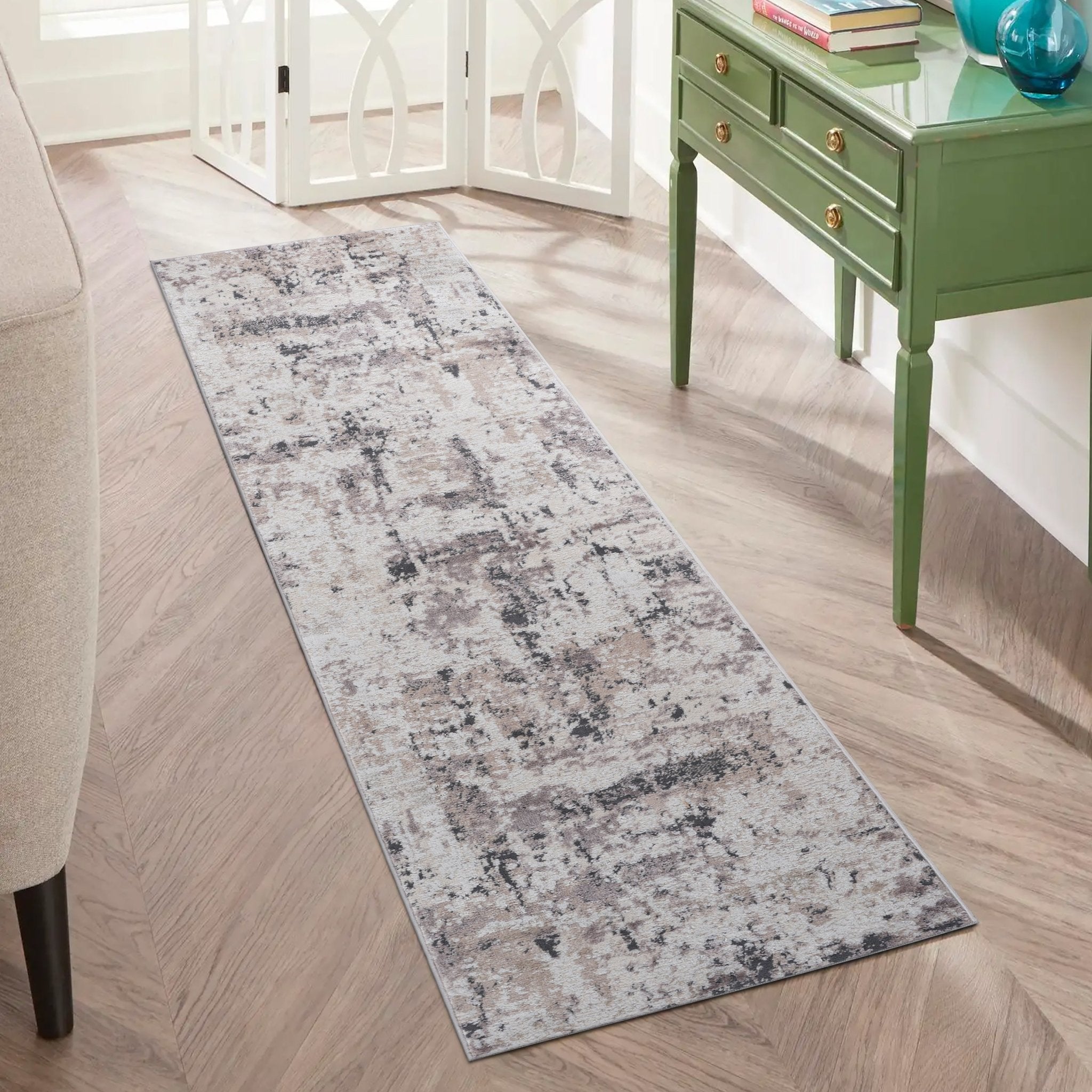 Payas Cream-Brown Runner Rug Size 2'2'' x 8'
