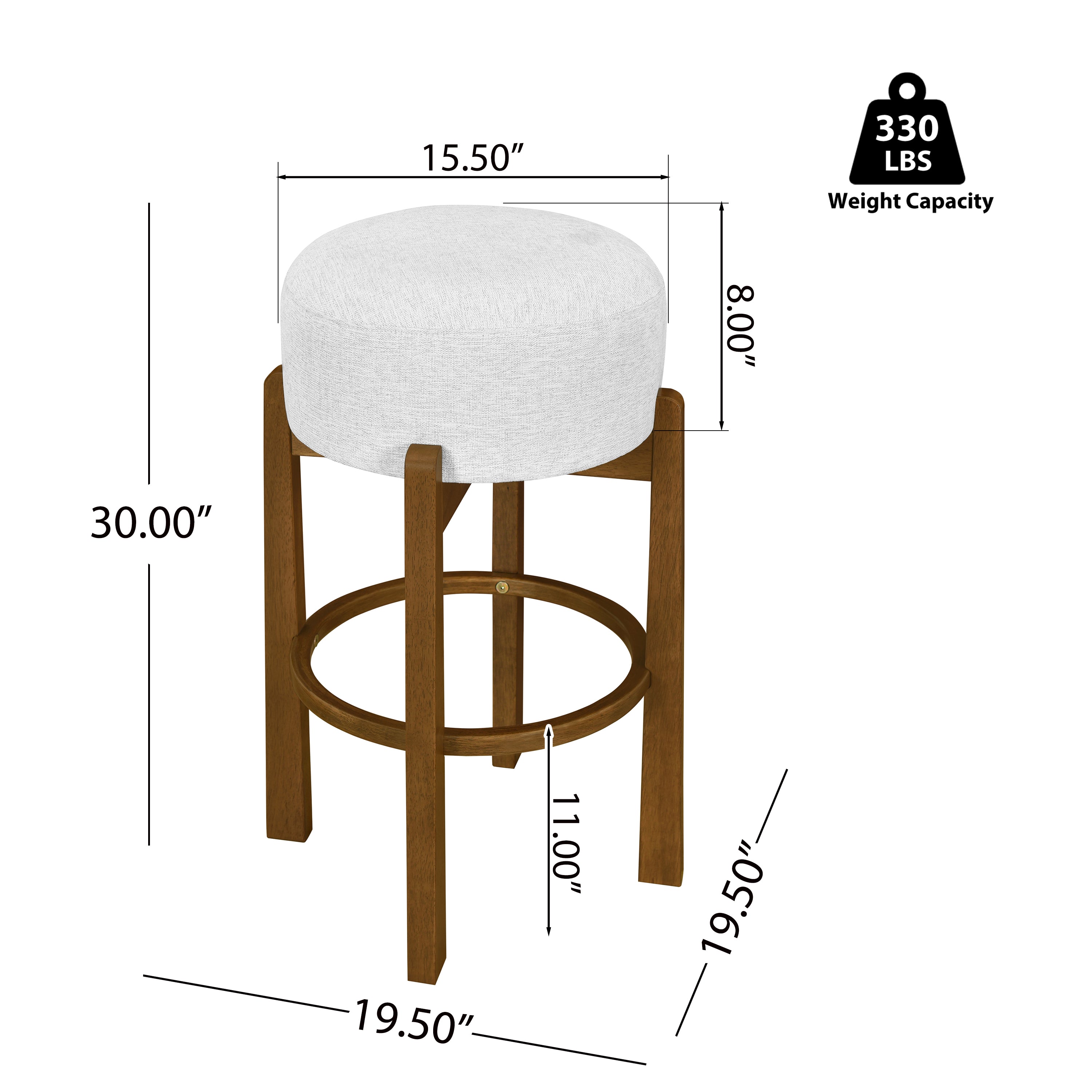 Vera Indoor Wooden Upholstered Barstool, Dark Walnut Finish and Ivory Upholstery, Set of 4