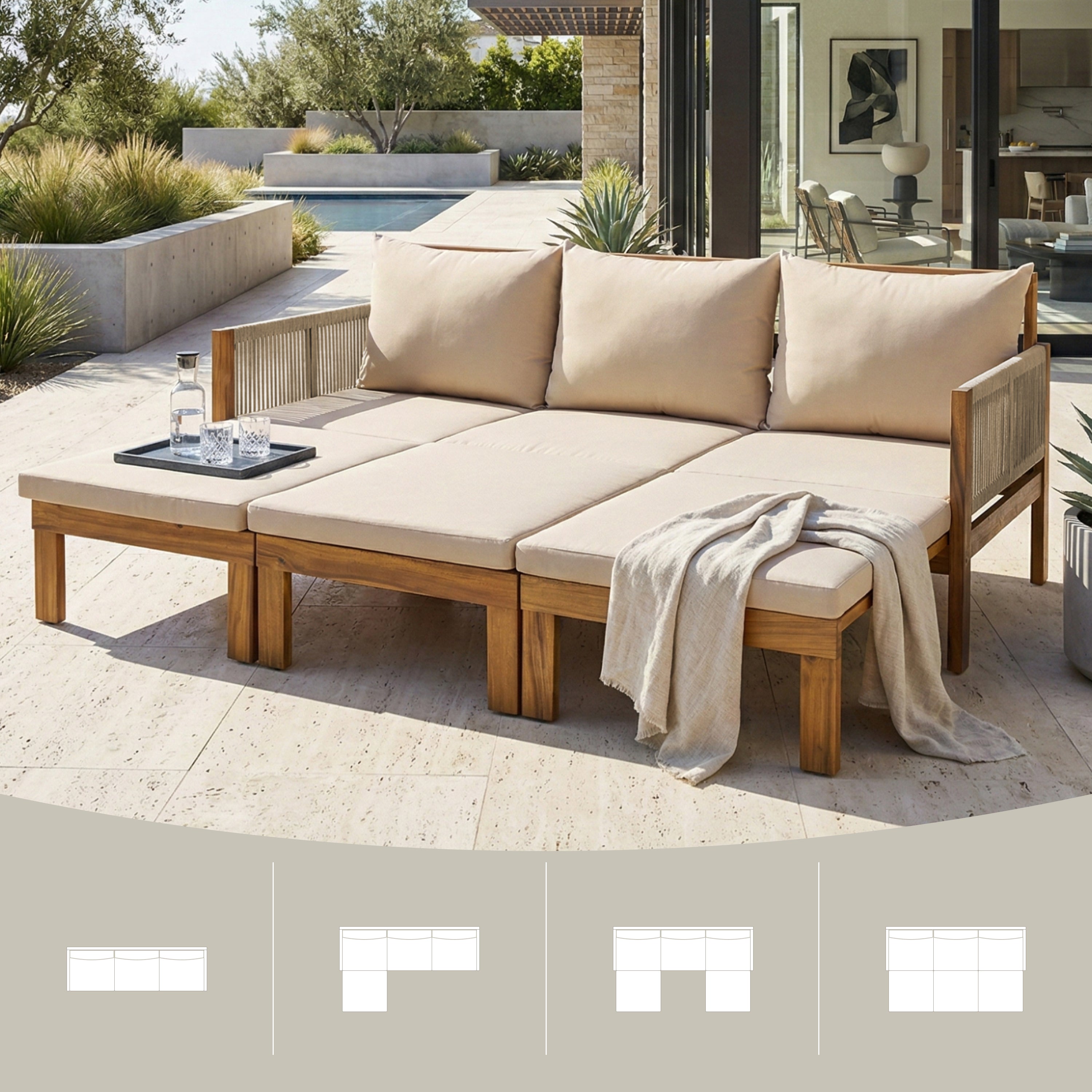 Daybed Outdoor Canopy Daybed Cushioned Seating - Brown