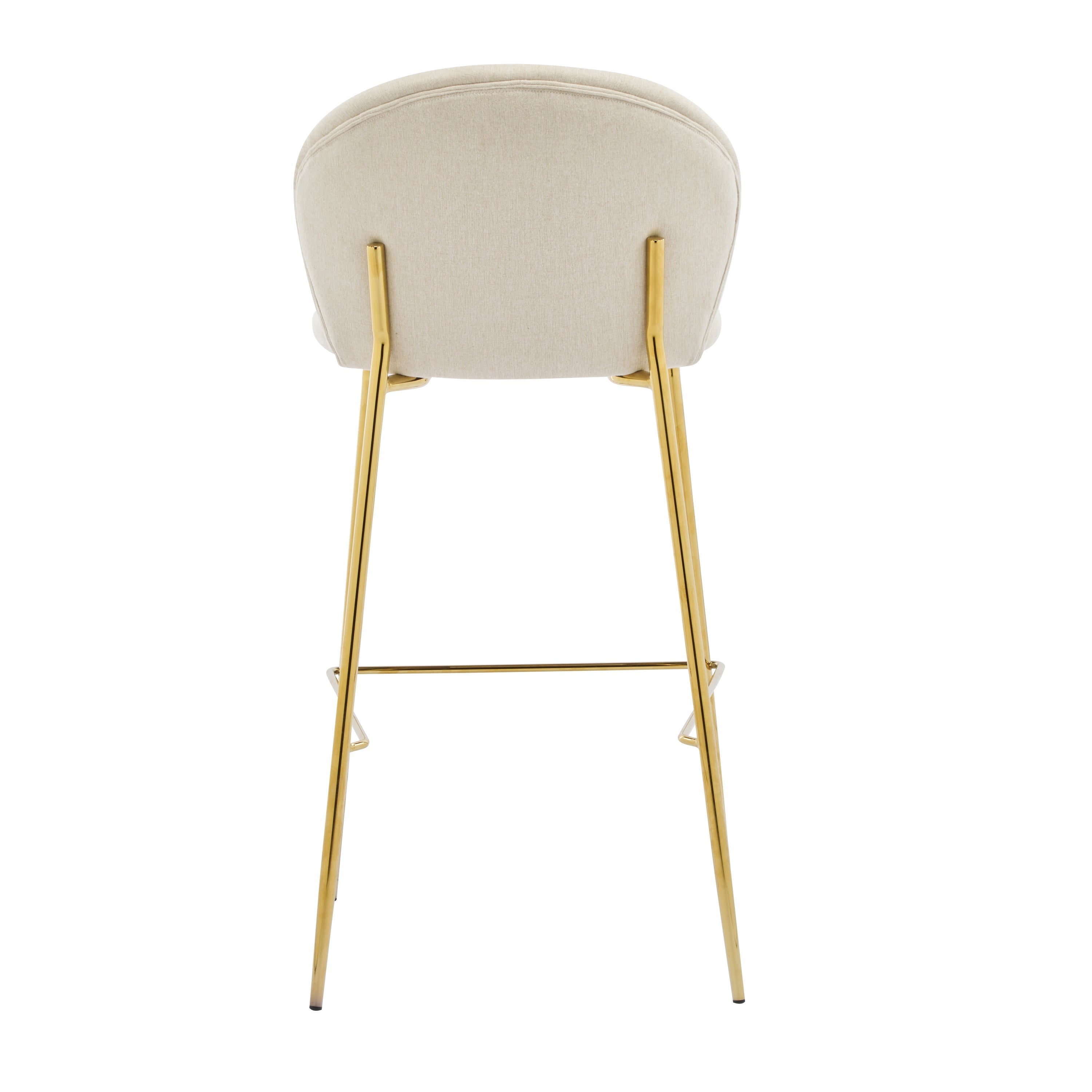 Kira Indoor Upholstered Bar Stool Set of 2, Beige Fabric with Metal Frame and Gilded Legs