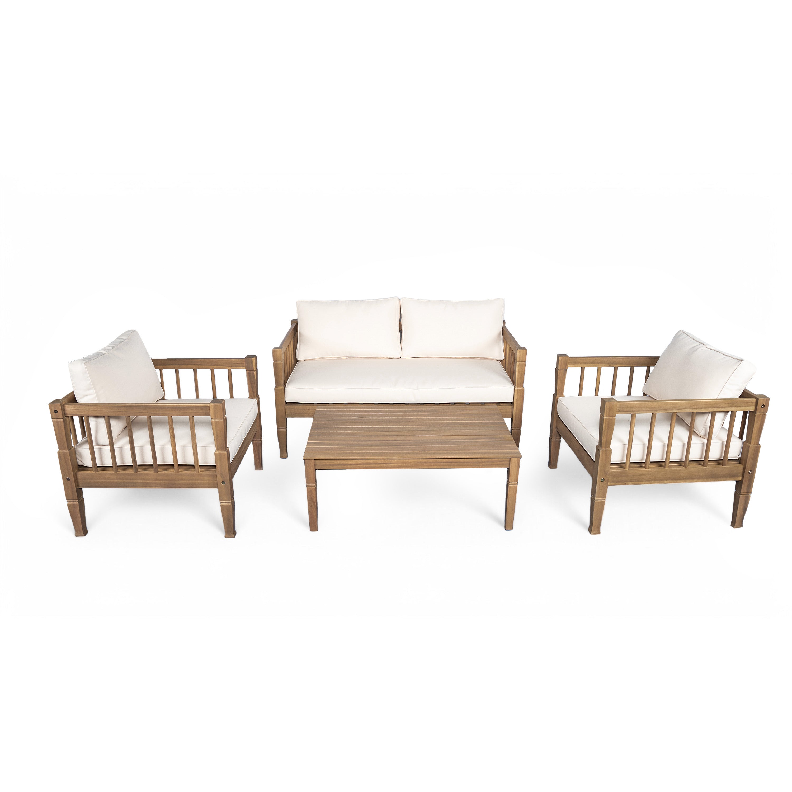 Outdoor Coffee Table Cushioned Seating - Light Brown